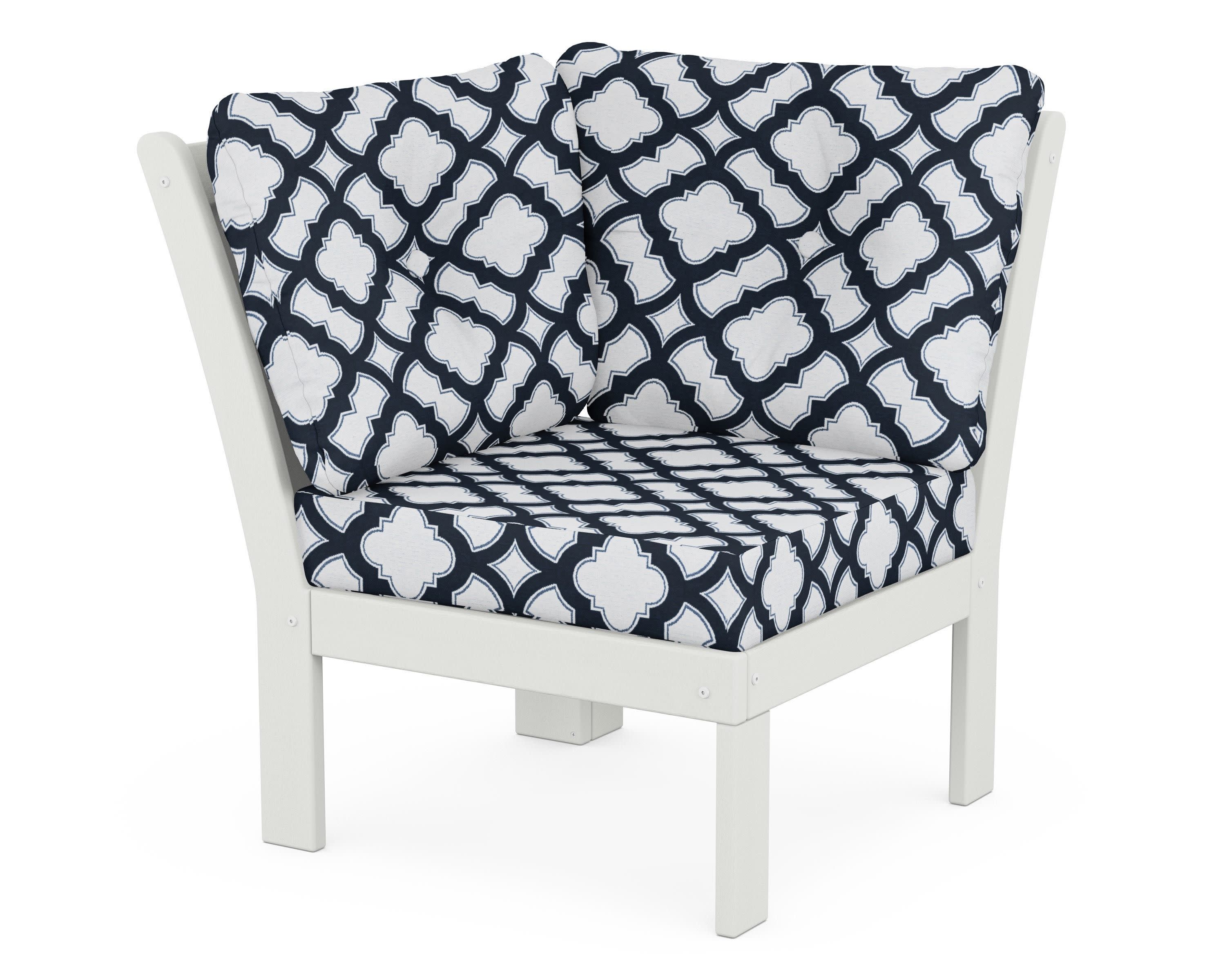 Vineyard Modular Corner Chair in Vintage White / Trellis Marine Indigo