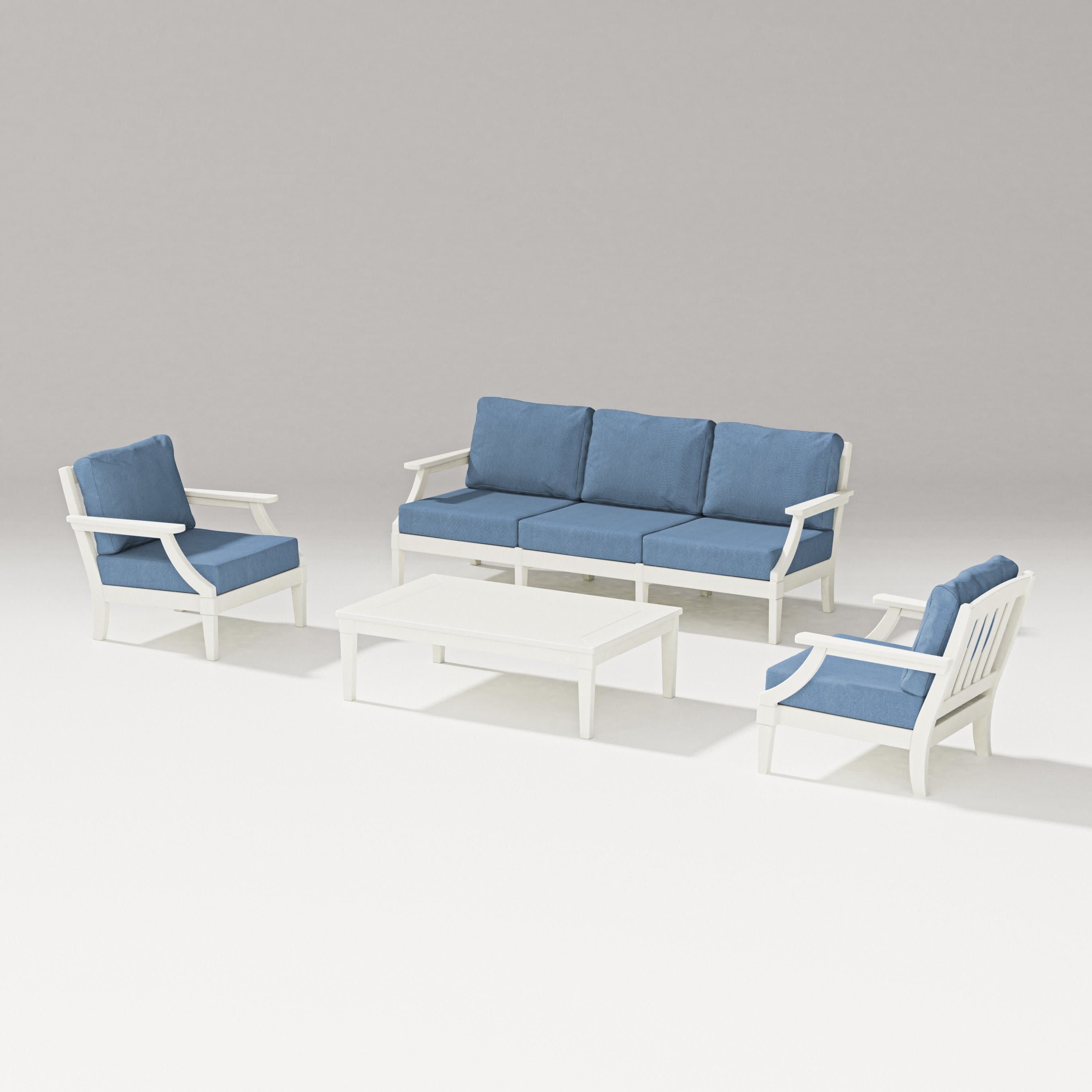 Estate 4-Piece Lounge Sofa Set in Vintage White / Sky Blue