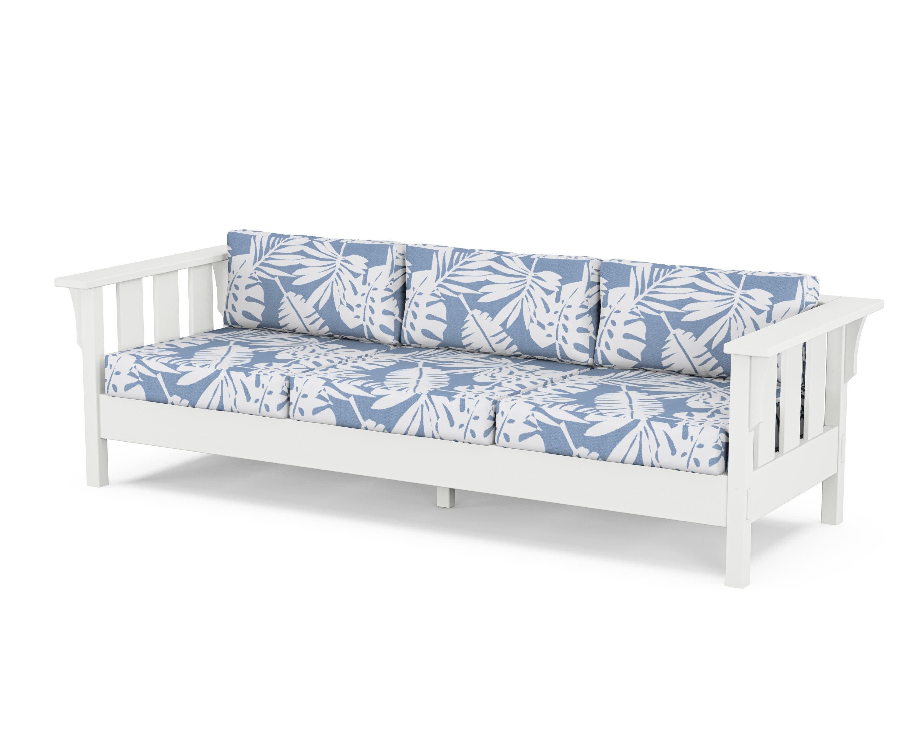 Acadia Deep Seating Sofa in White / Leaf Sky Blue