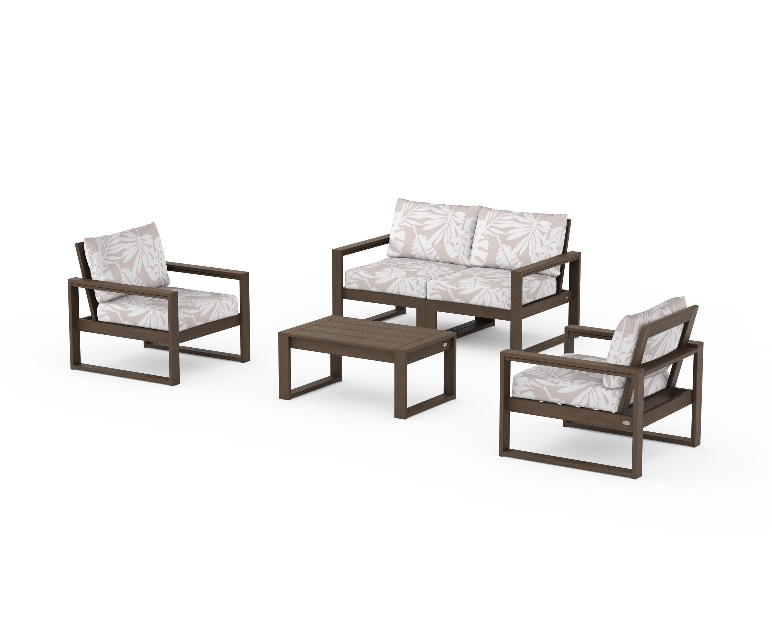 EDGE Sectional 4-Piece Deep Seating Set with Loveseat in Kona / Leaf Dune Burlap