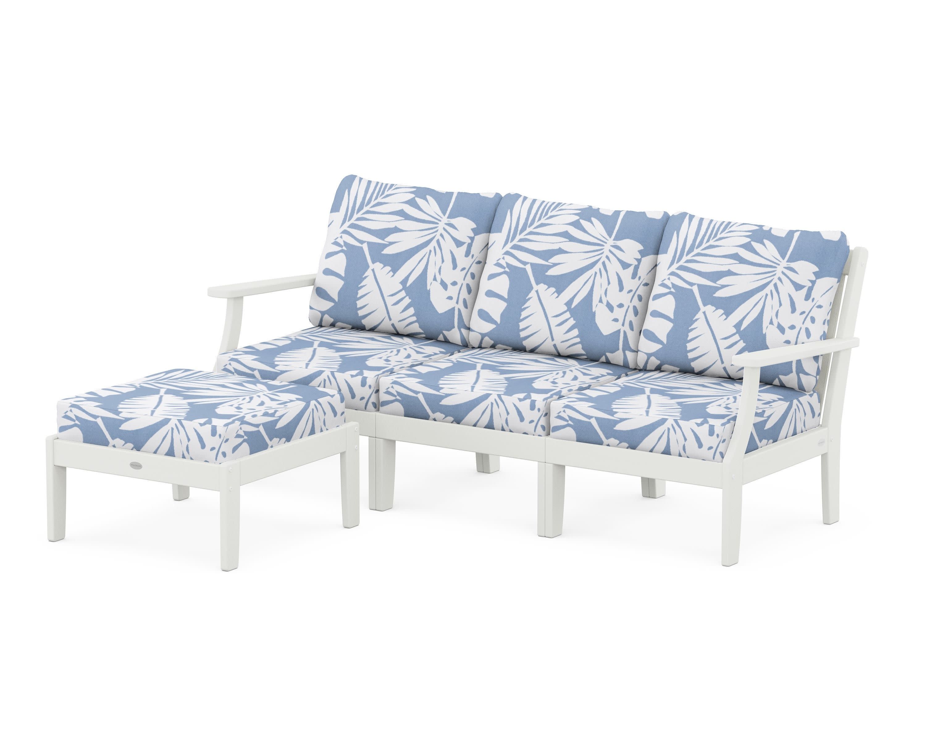 Braxton Modular 4-Piece Deep Seating Set with Ottoman in Vintage White / Leaf Sky Blue