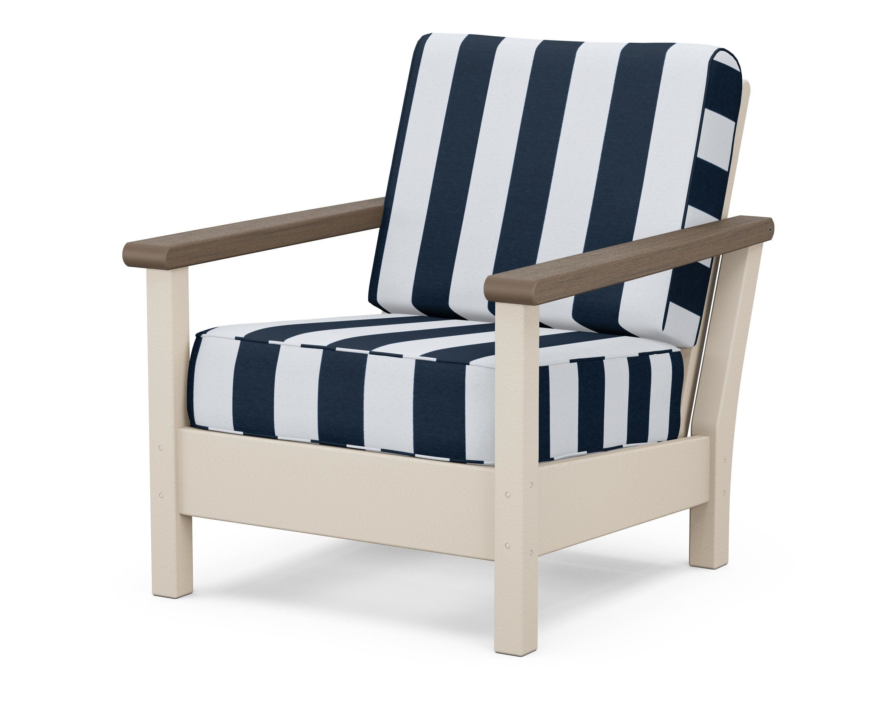 Harbour Deep Seating Chair in Sand / Kona / Cabana Stripe Marine Indigo