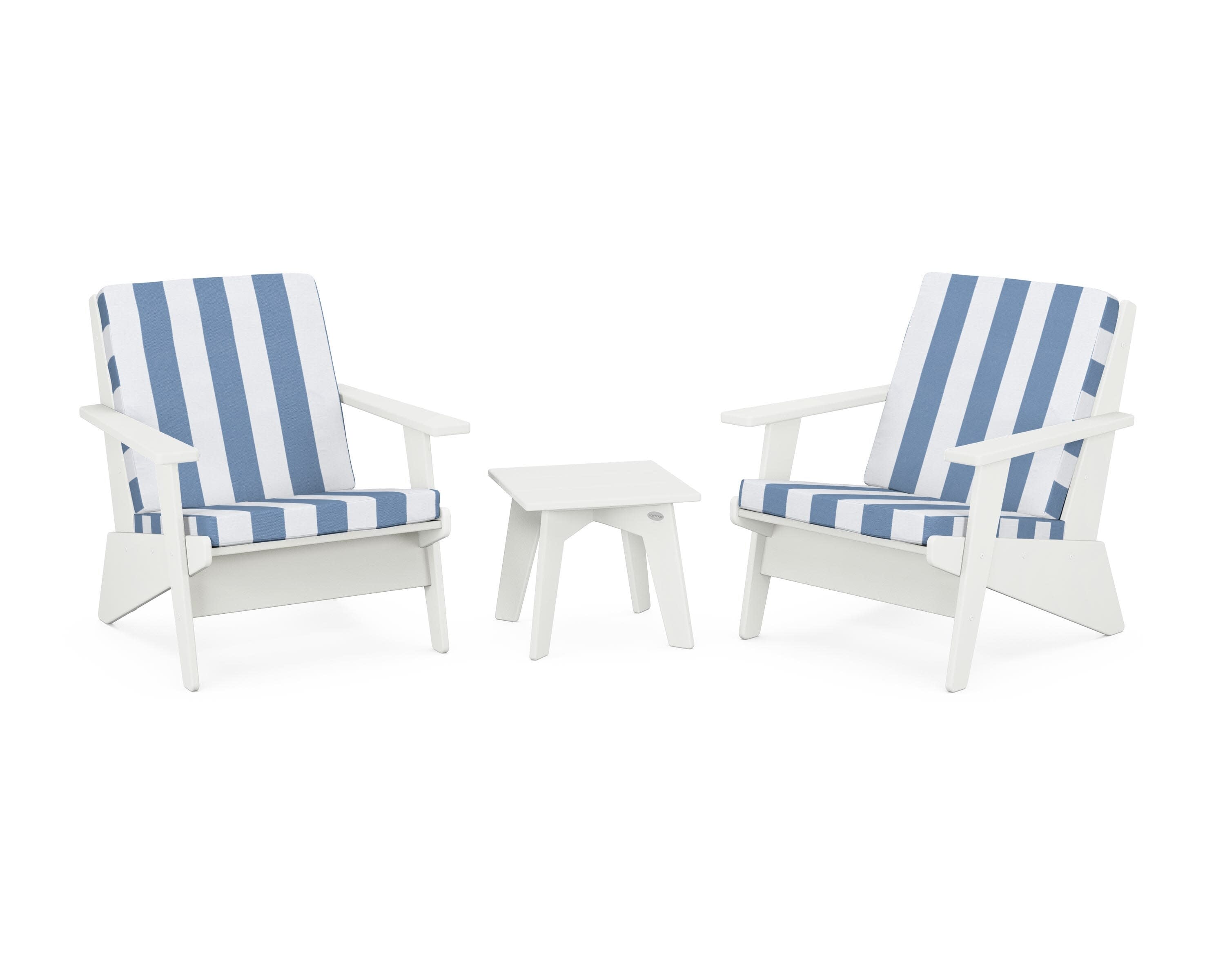 Riviera Modern Lounge 3-Piece Set in Vintage White / Cabana Stripe Sky Blue