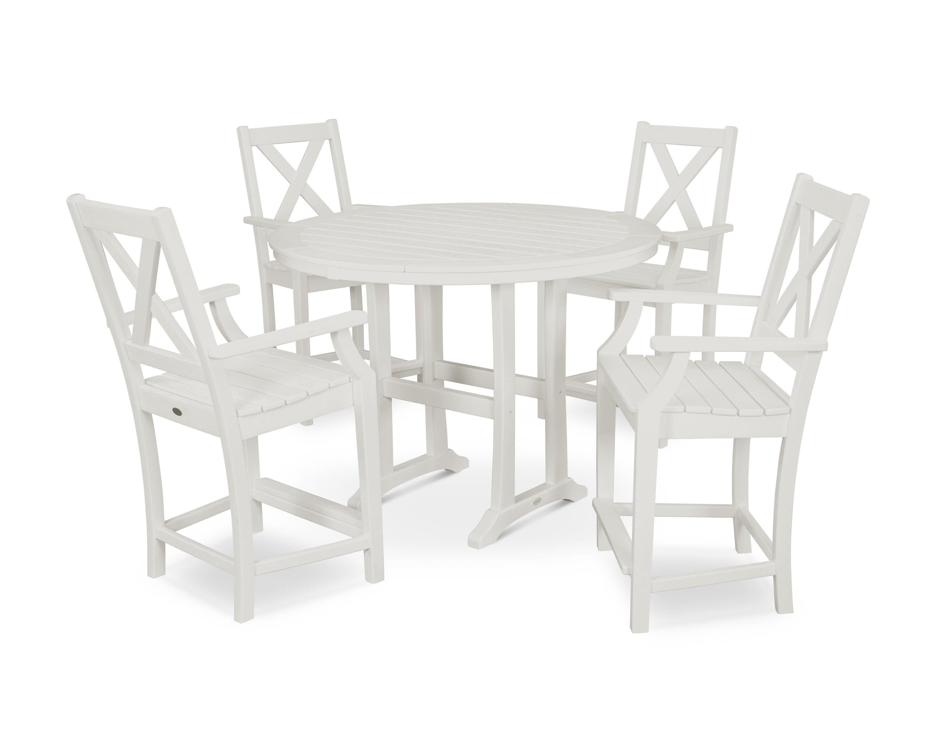 Braxton 5-Piece Nautical Trestle Arm Chair Counter Set in White