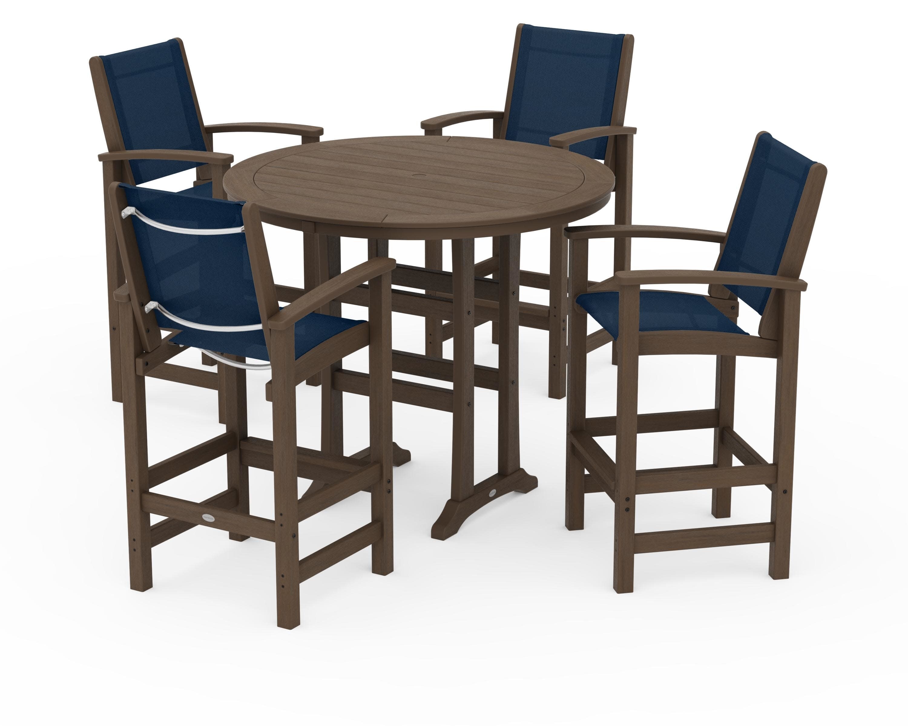 Coastal 5-Piece Nautical Trestle Bar Set in Kona / Navy Blue Sling