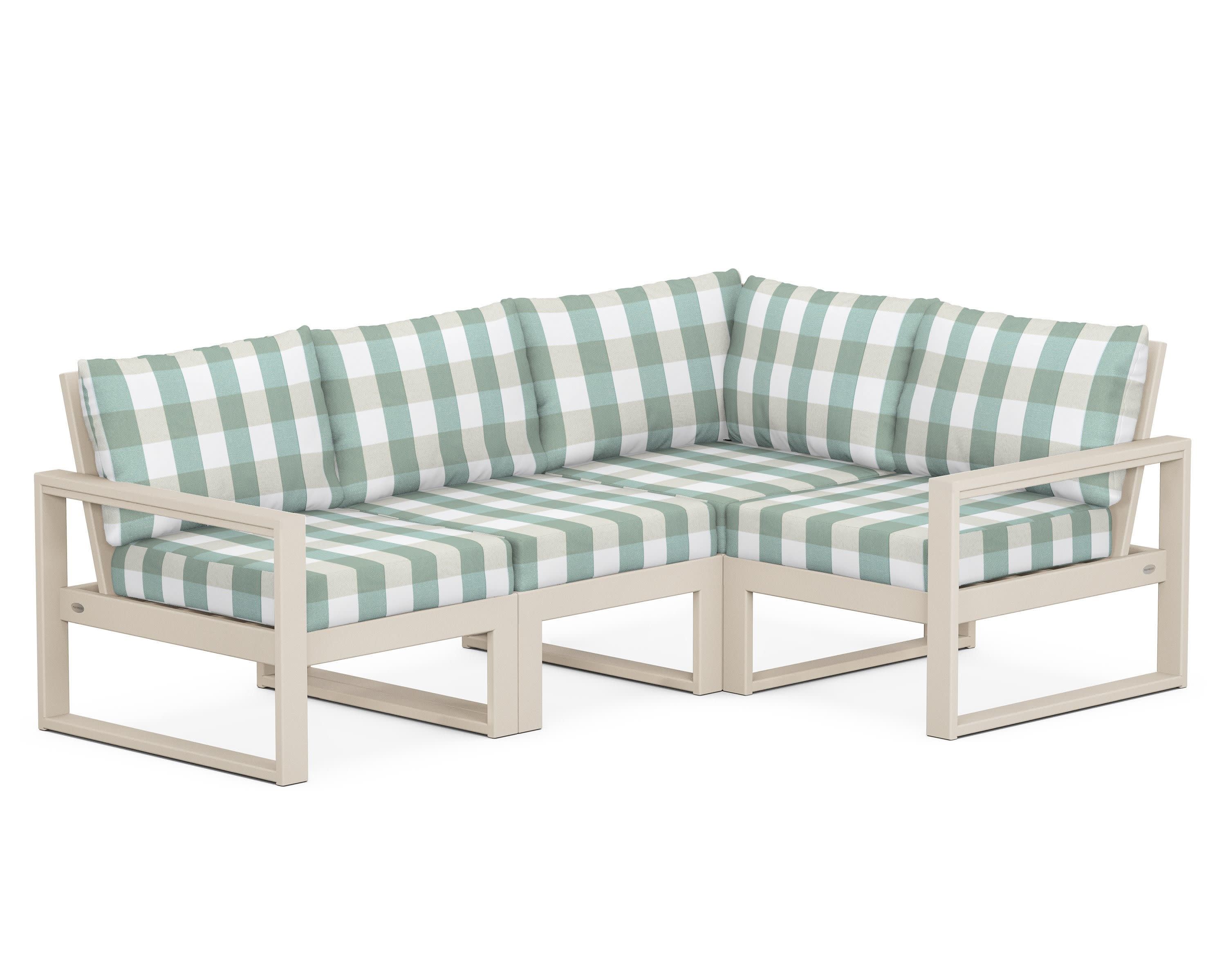 EDGE 4-Piece Modular Deep Seating Set in Sand / Buffalo Plaid Glacier Spa
