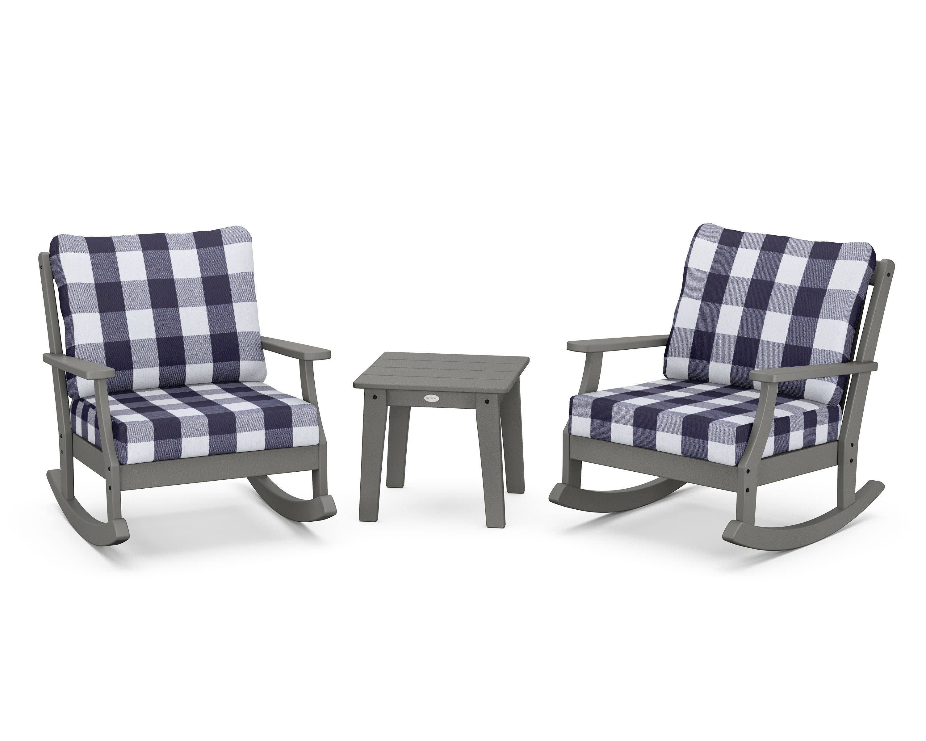 Braxton 3-Piece Deep Seating Rocker Set in Slate Grey / Buffalo Plaid Navy
