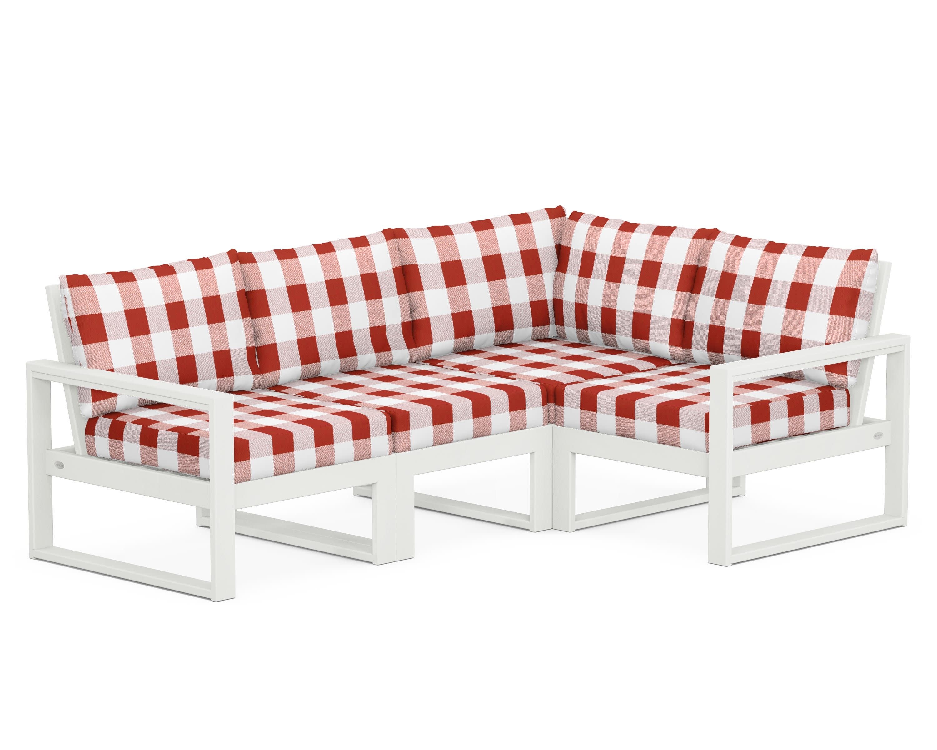 EDGE 4-Piece Modular Deep Seating Set in Vintage White / Buffalo Plaid Crimson