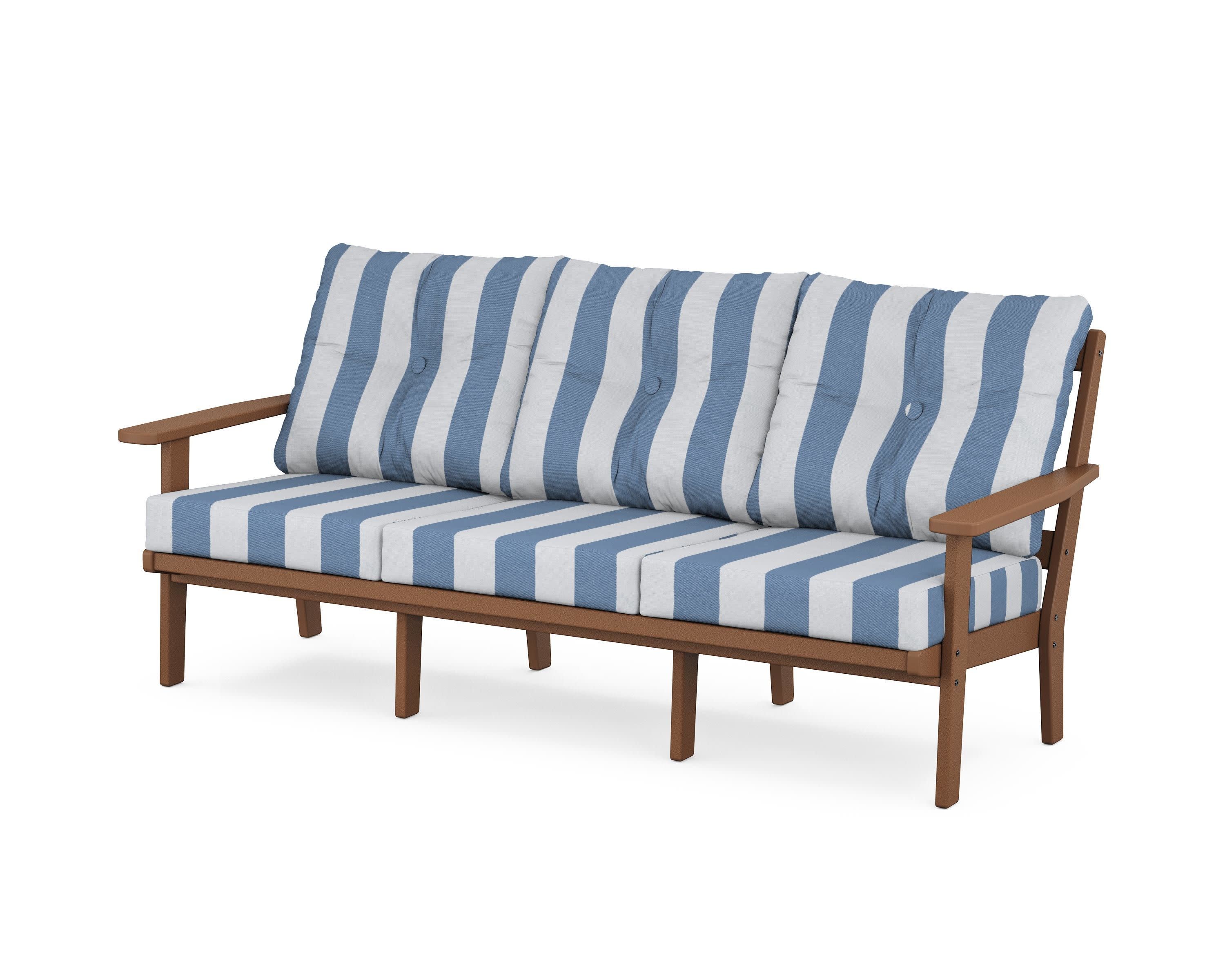 Oxford Deep Seating Sofa in Teak / Cabana Stripe Sky Blue