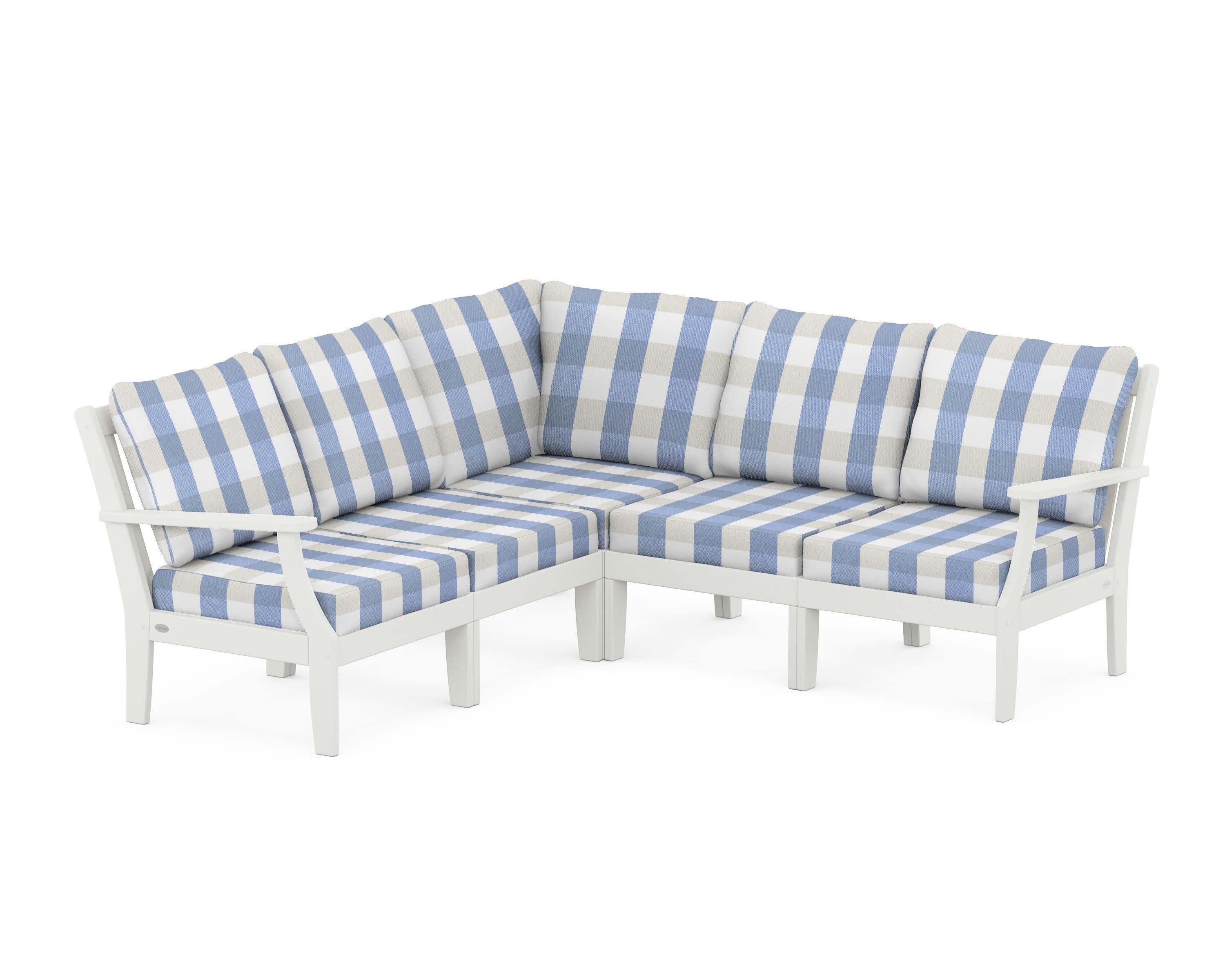 Braxton Modular 5-Piece Deep Seating Set in Vintage White / Buffalo Plaid Sky Blue