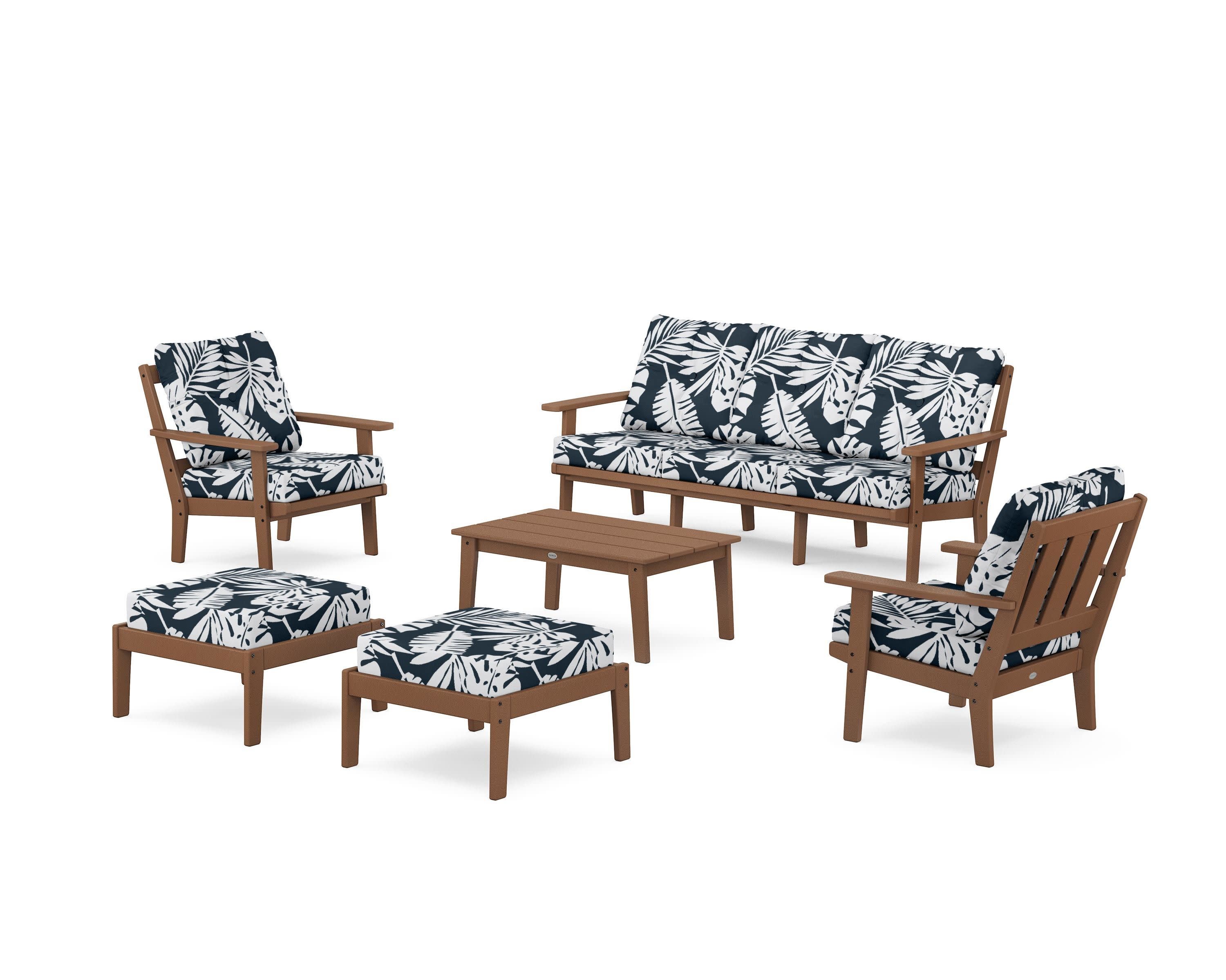 Oxford 6-Piece Lounge Sofa Set in Teak / Leaf Marine Indigo