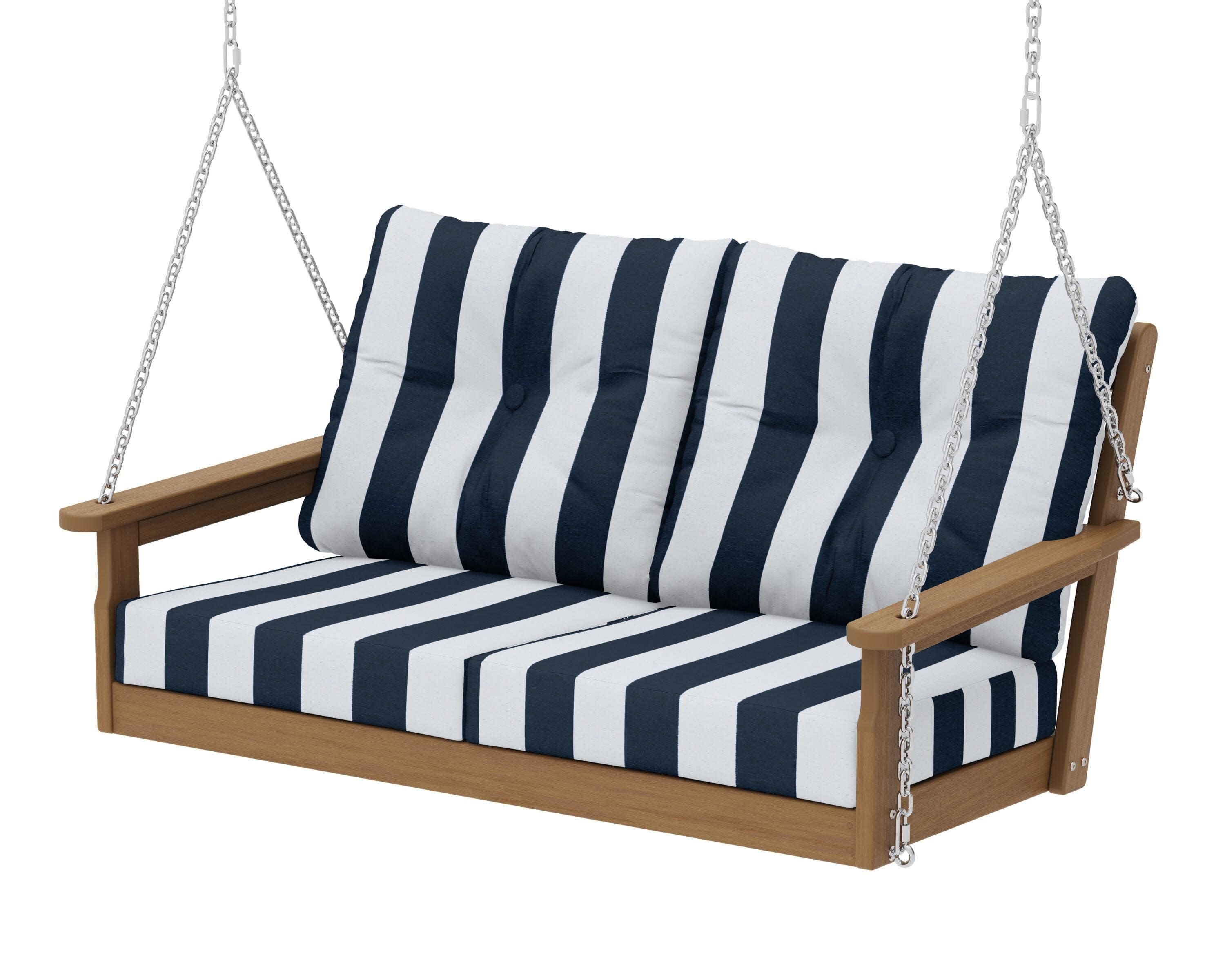 Vineyard Deep Seating Swing in Natural / Cabana Stripe Marine Indigo