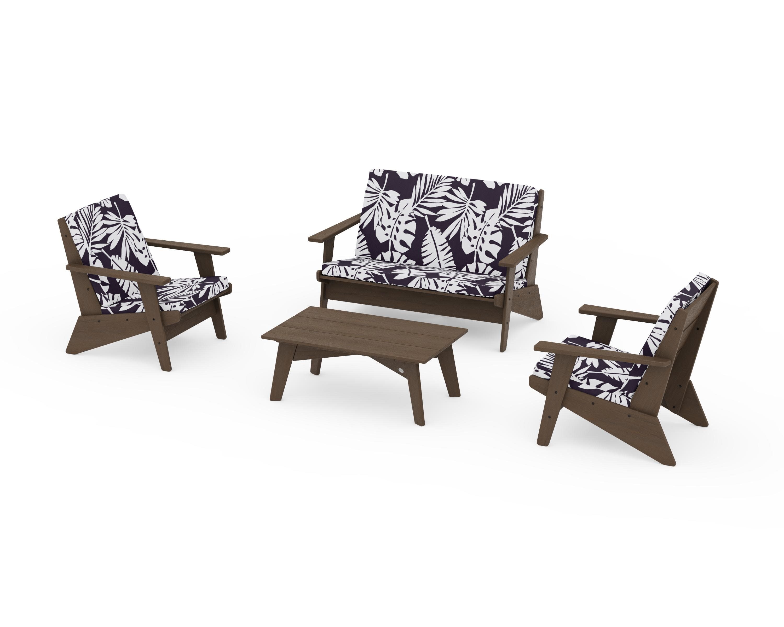 Riviera Modern Lounge 4-Piece Set in Kona / Leaf Navy