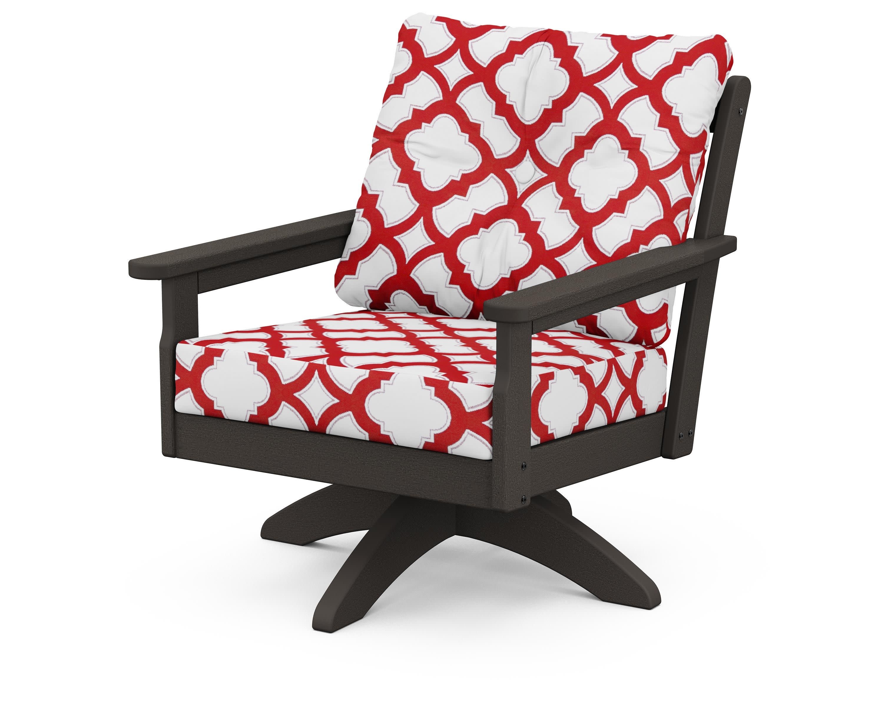 Vineyard Deep Seating Swivel Chair in Vintage Coffee / Trellis Crimson