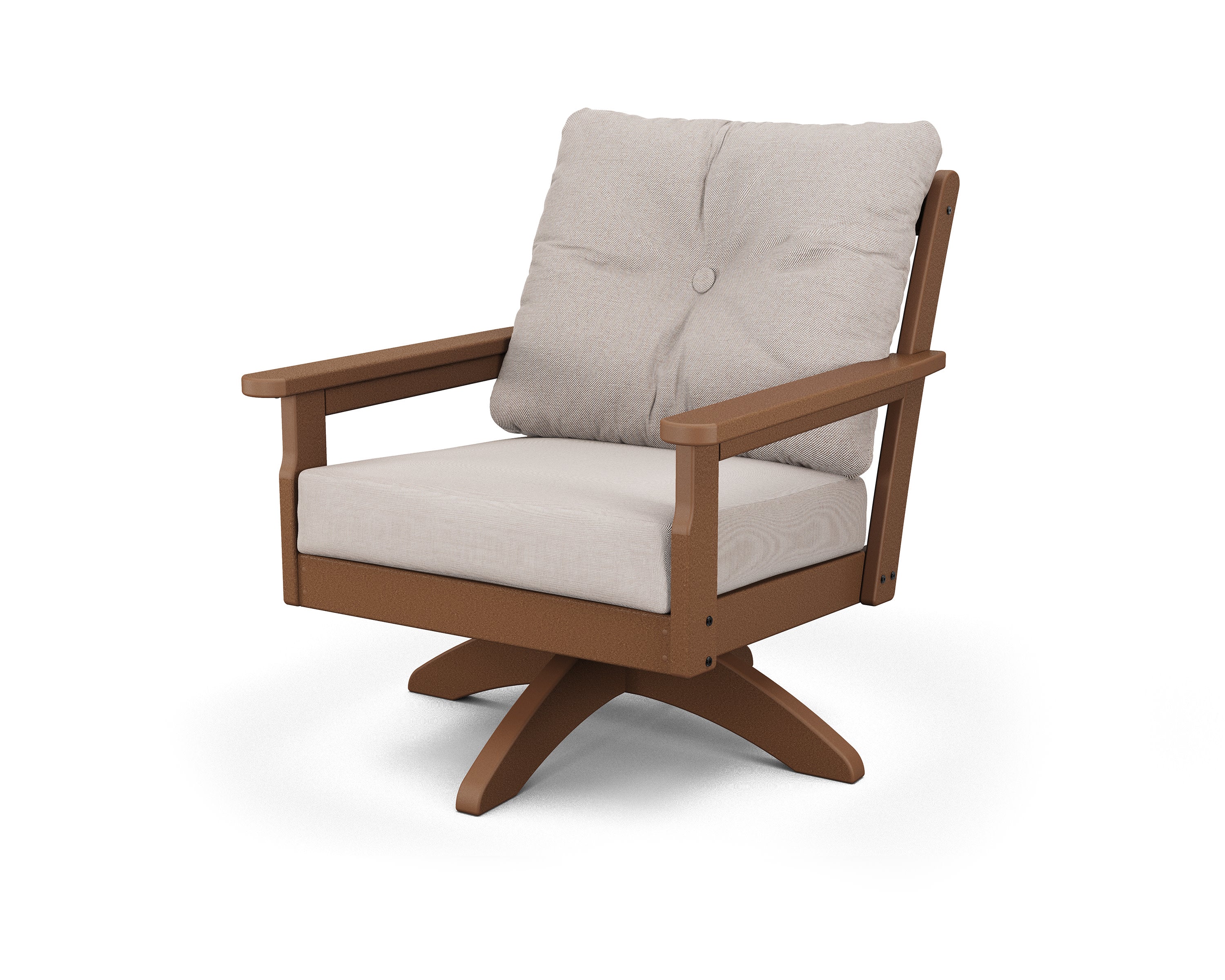 Vineyard Deep Seating Swivel Chair in Teak / Dune Burlap
