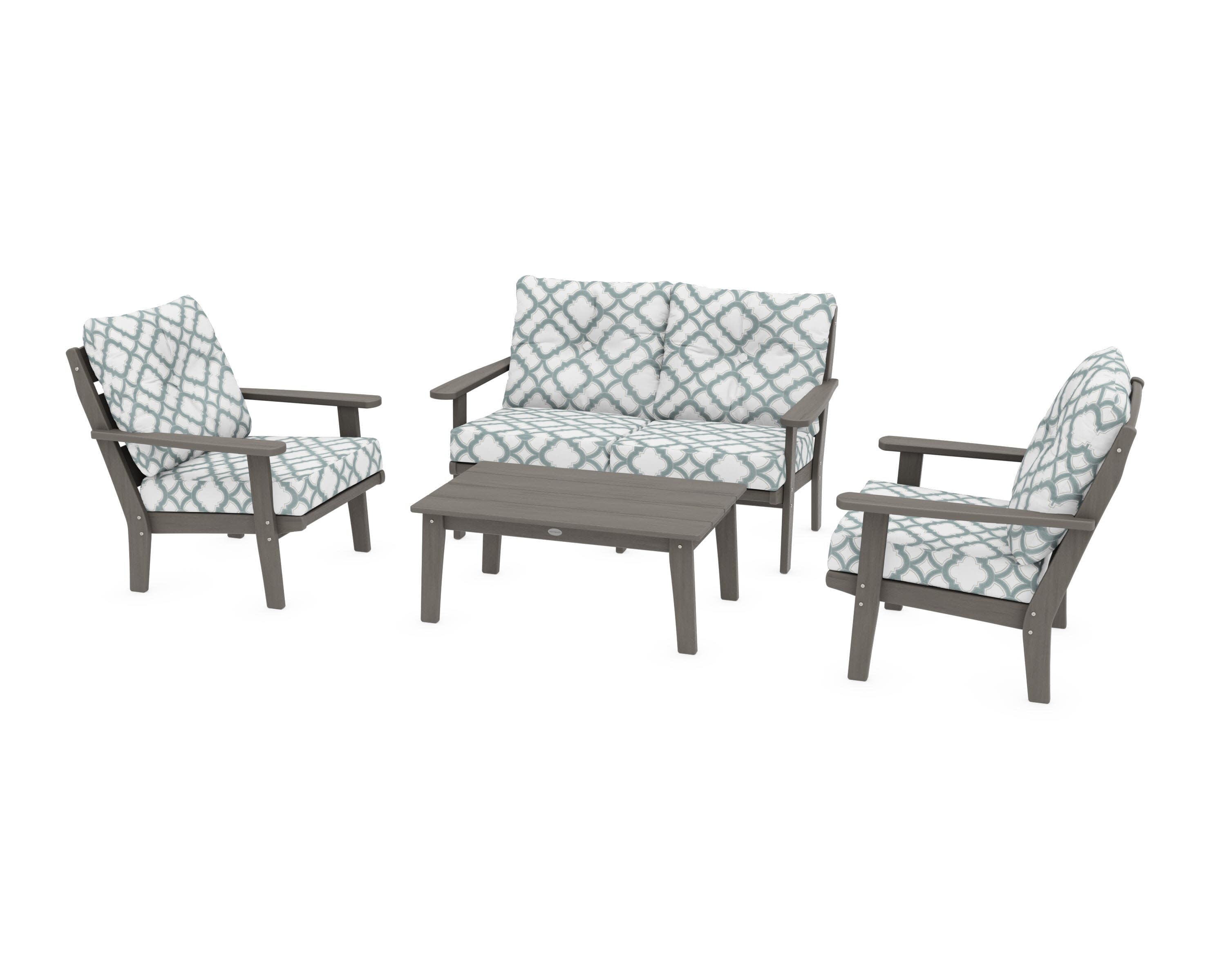 Lakeside 4-Piece Deep Seating Set in Driftwood / Trellis Glacier Spa