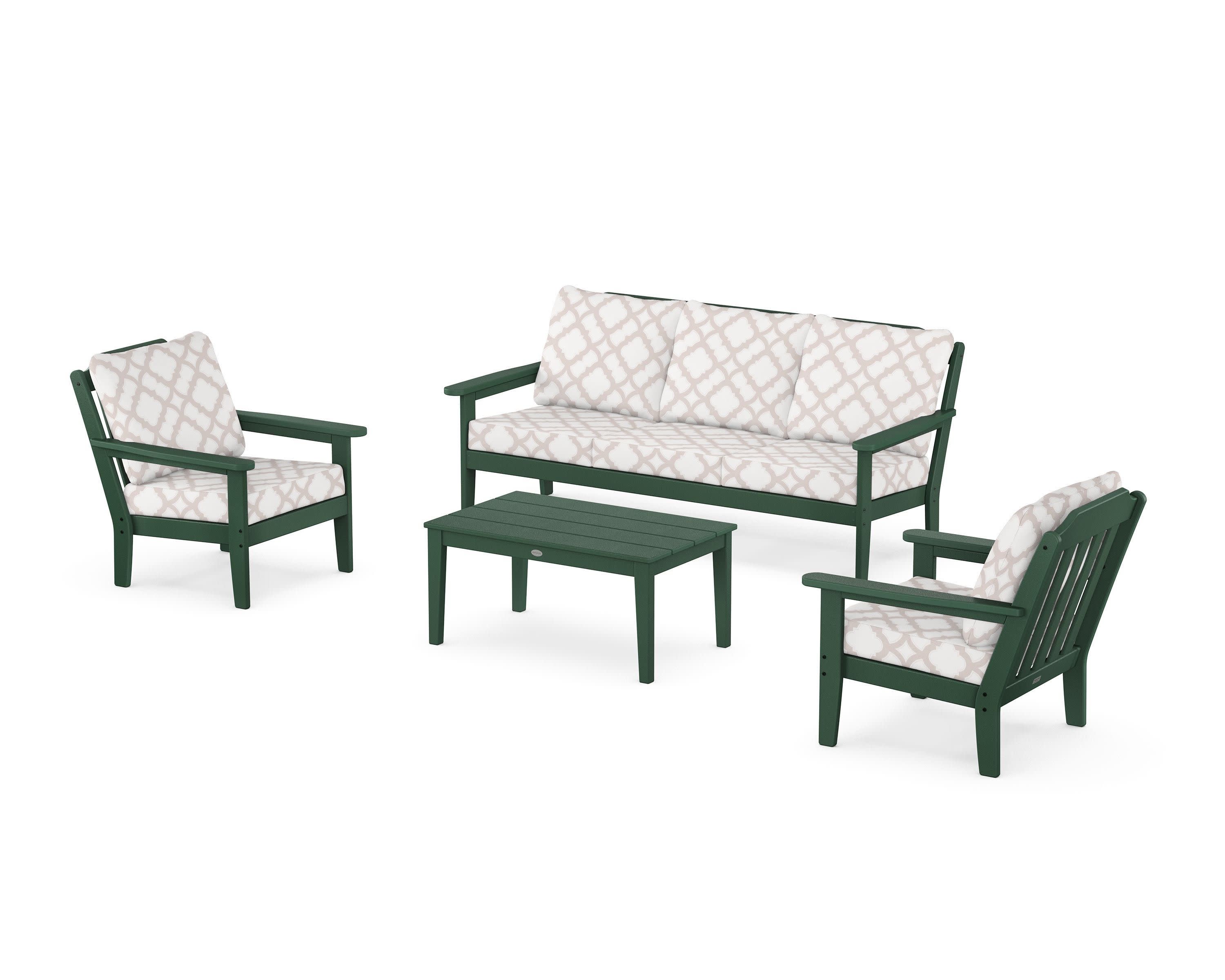 Cottage 4-Piece Deep Seating Set with Sofa in Green / Trellis Dune Burlap