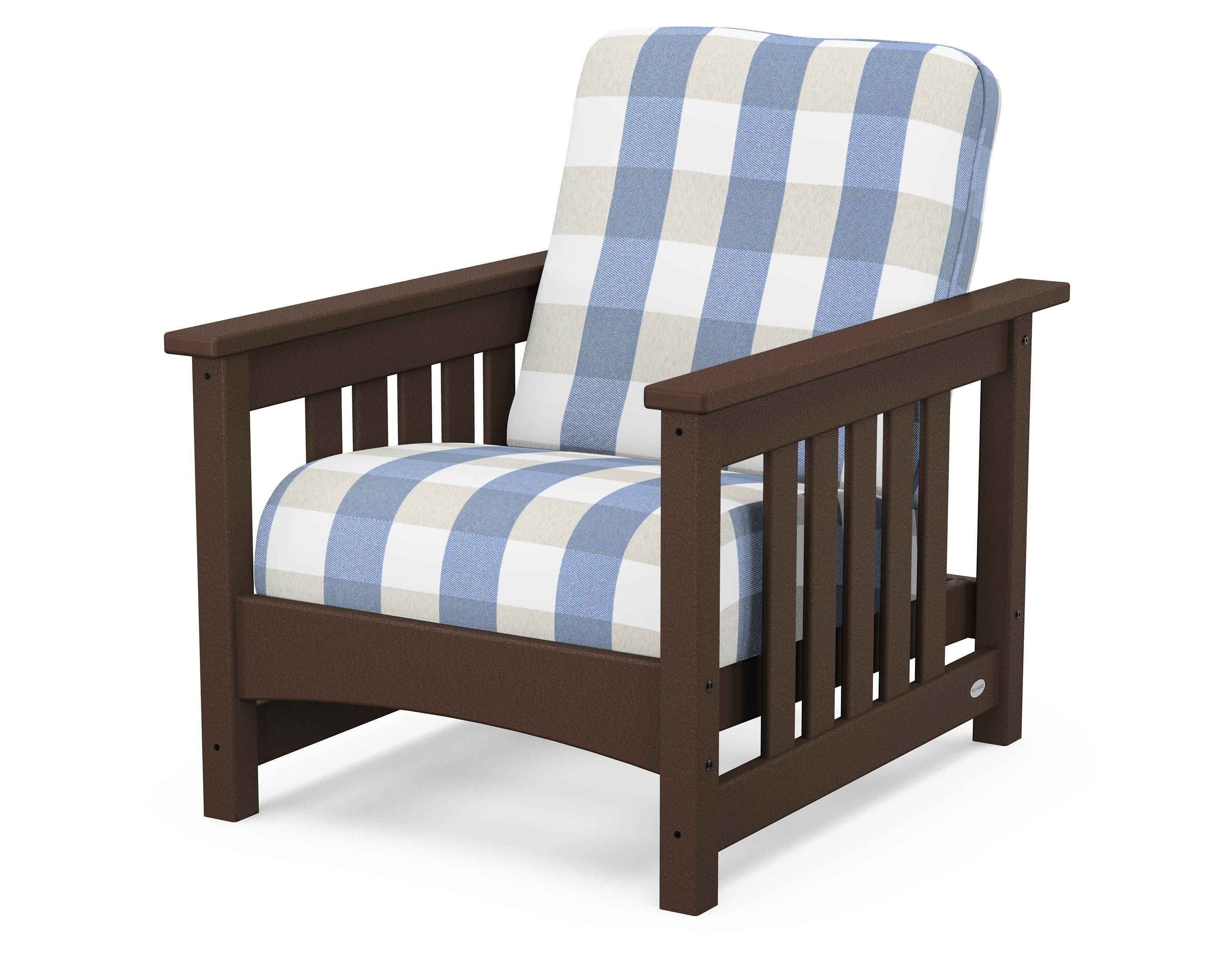 Club Mission Chair in Mahogany / Buffalo Plaid Sky Blue