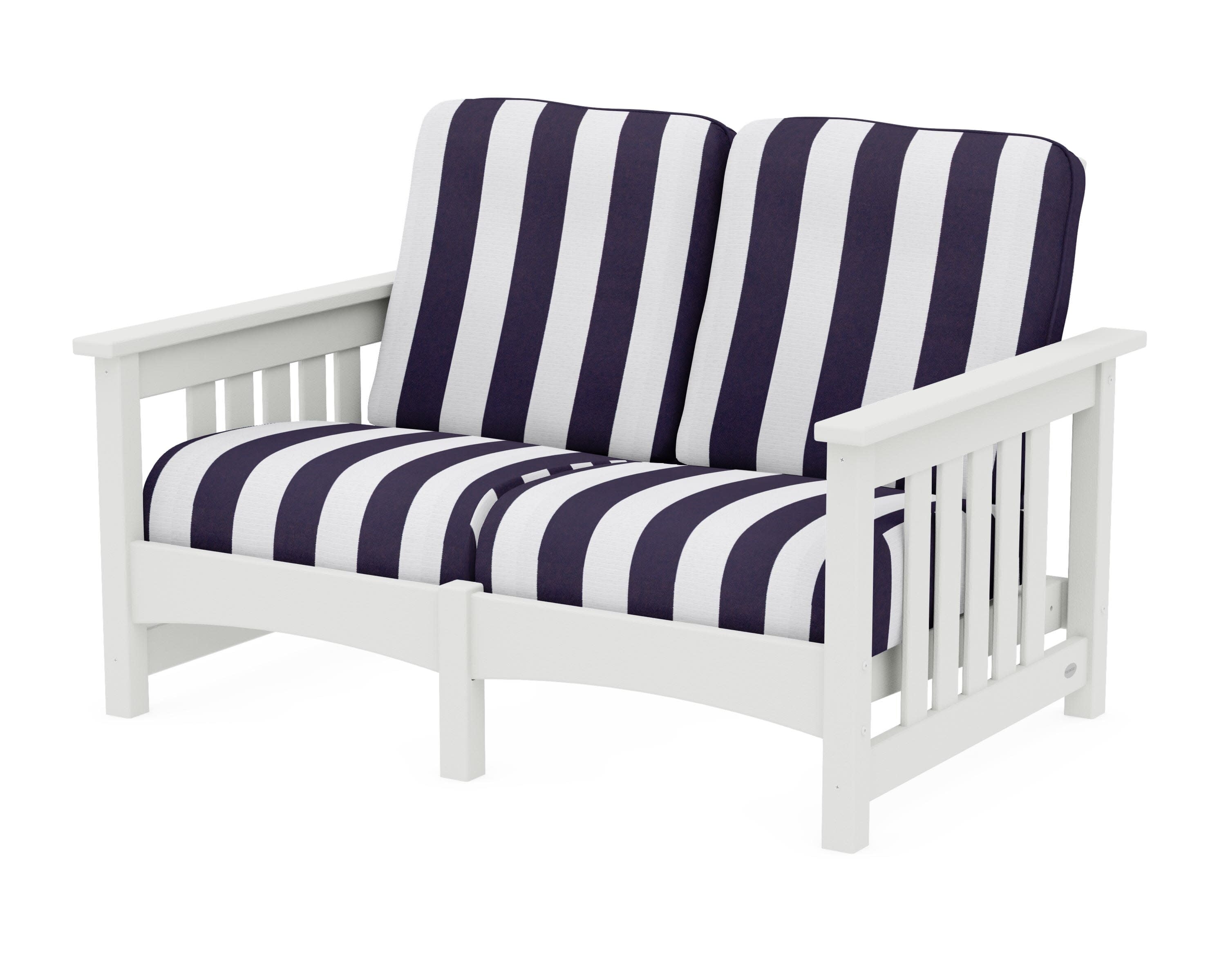 Club Mission Loveseat in Vintage White / Cabana Stripe Navy