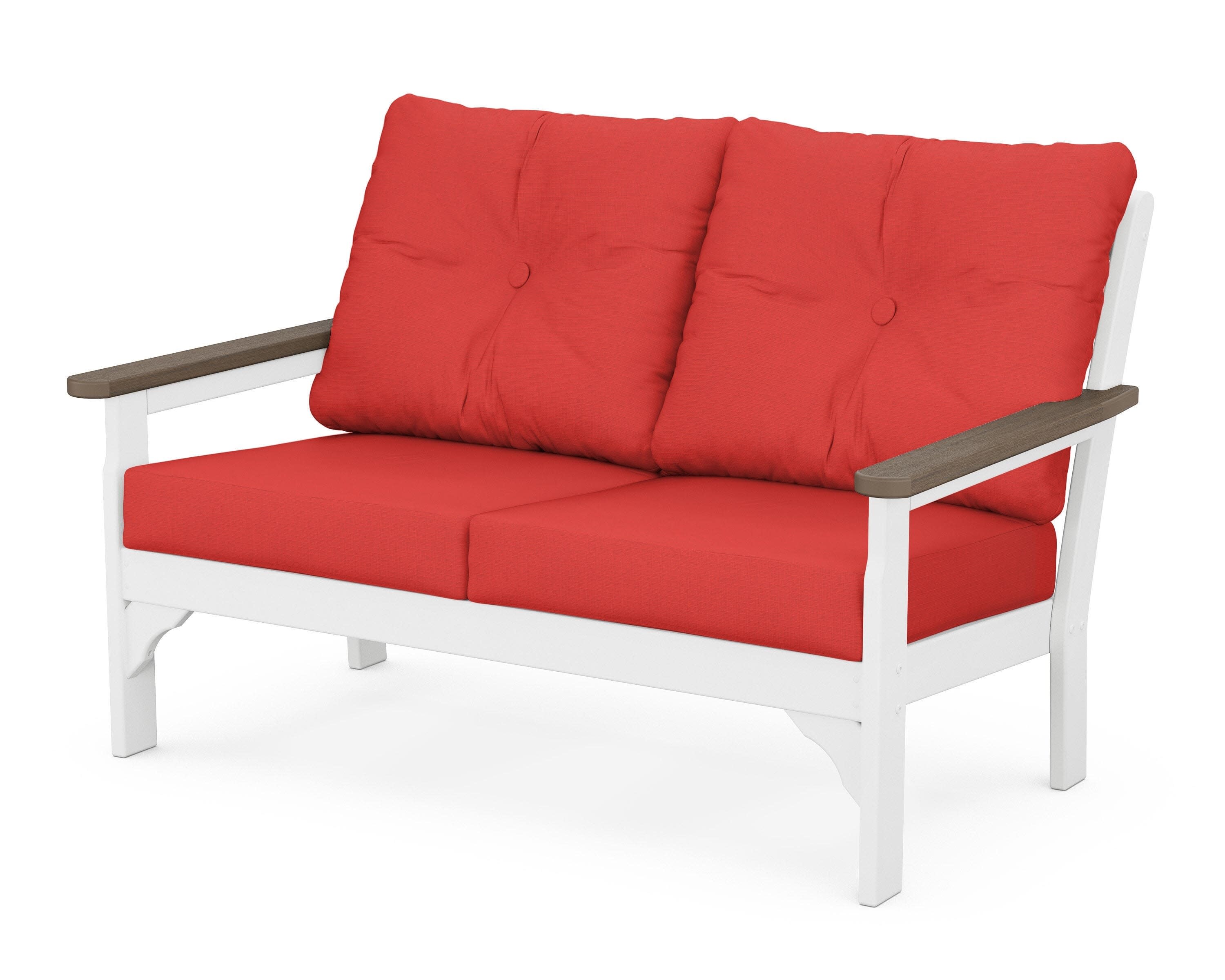 Vineyard Deep Seating Loveseat in White / Kona / Crimson Linen