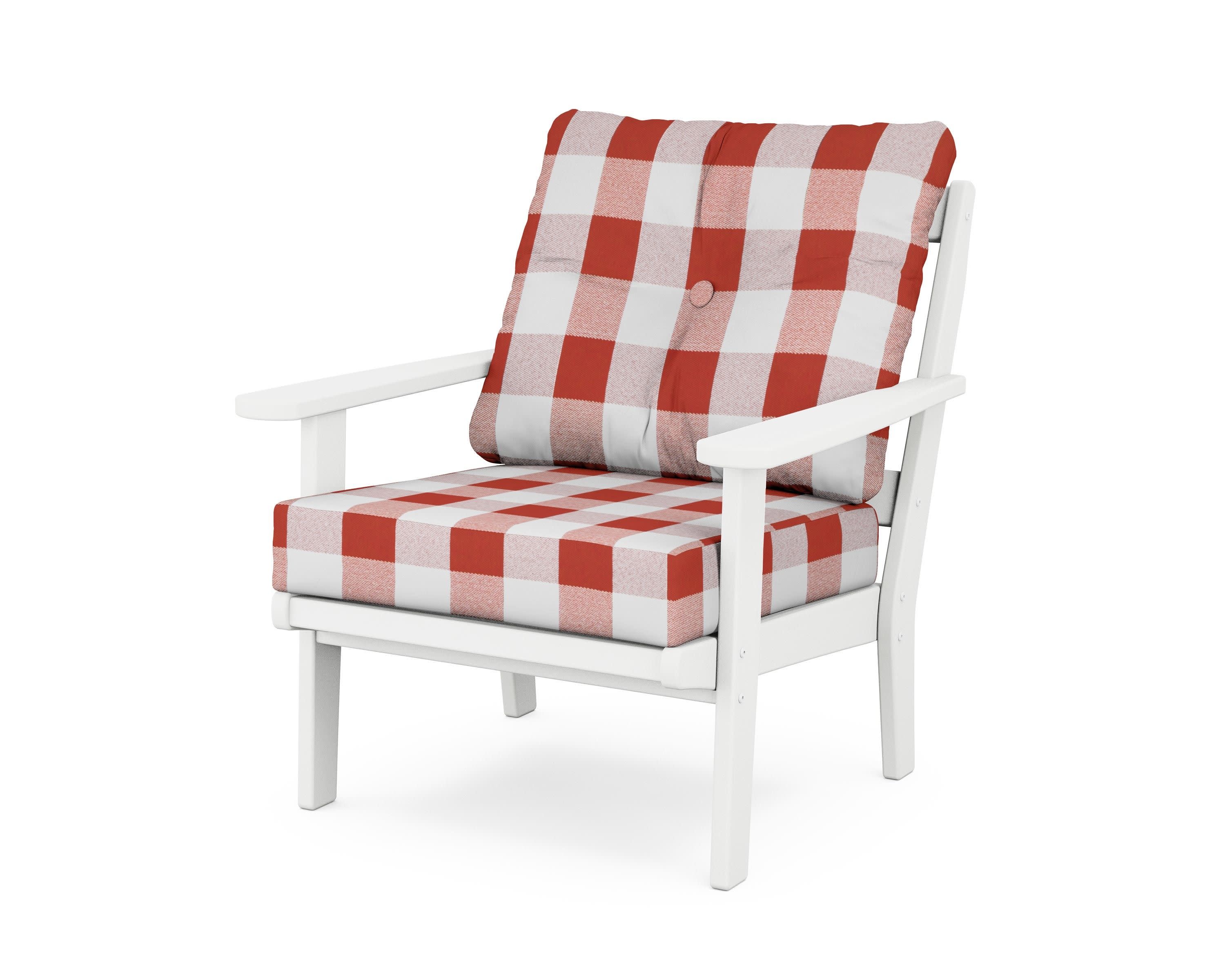 Mission Deep Seating Chair in White / Buffalo Plaid Crimson