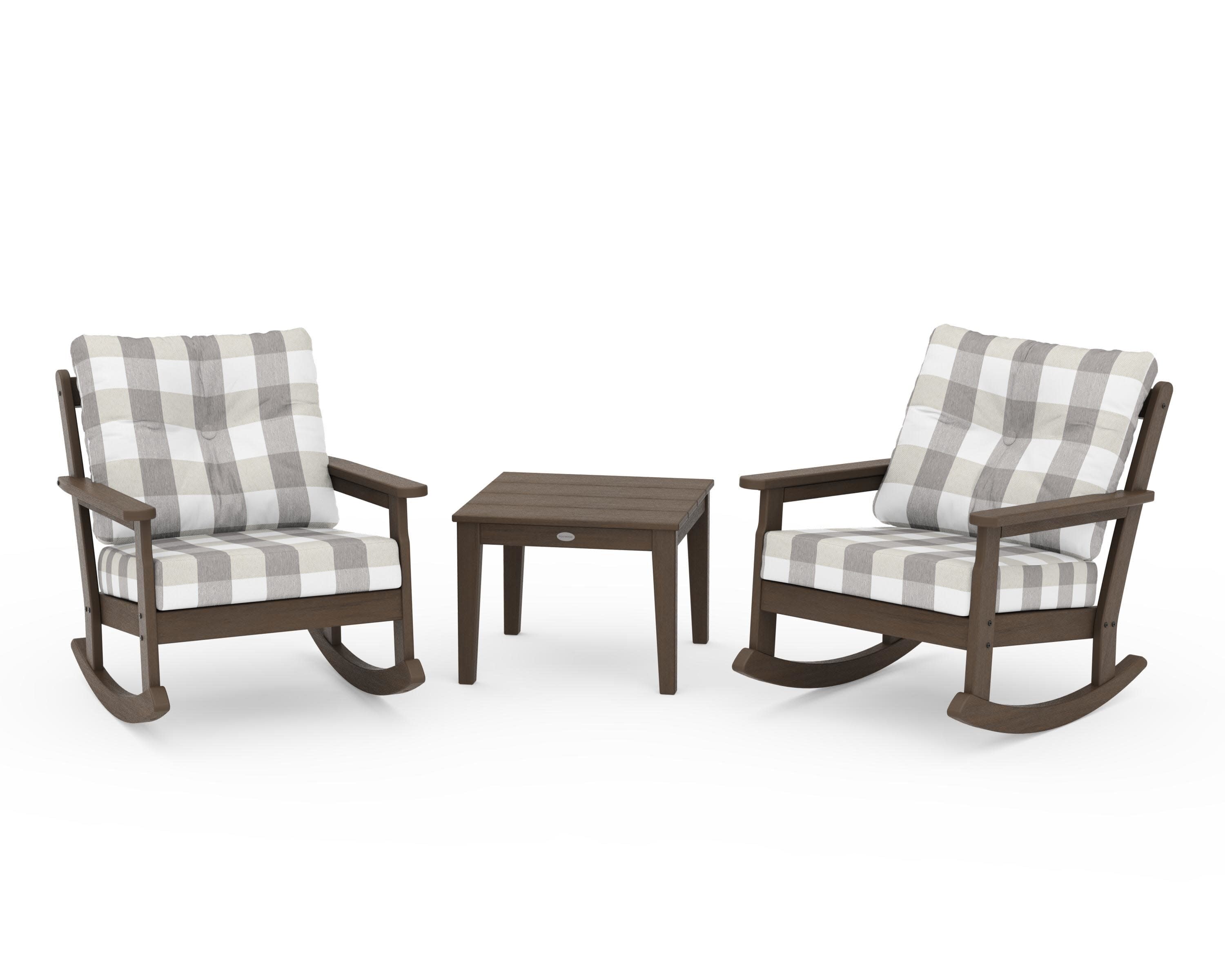 Vineyard 3-Piece Deep Seating Rocker Set in Kona / Buffalo Plaid Grey Mist