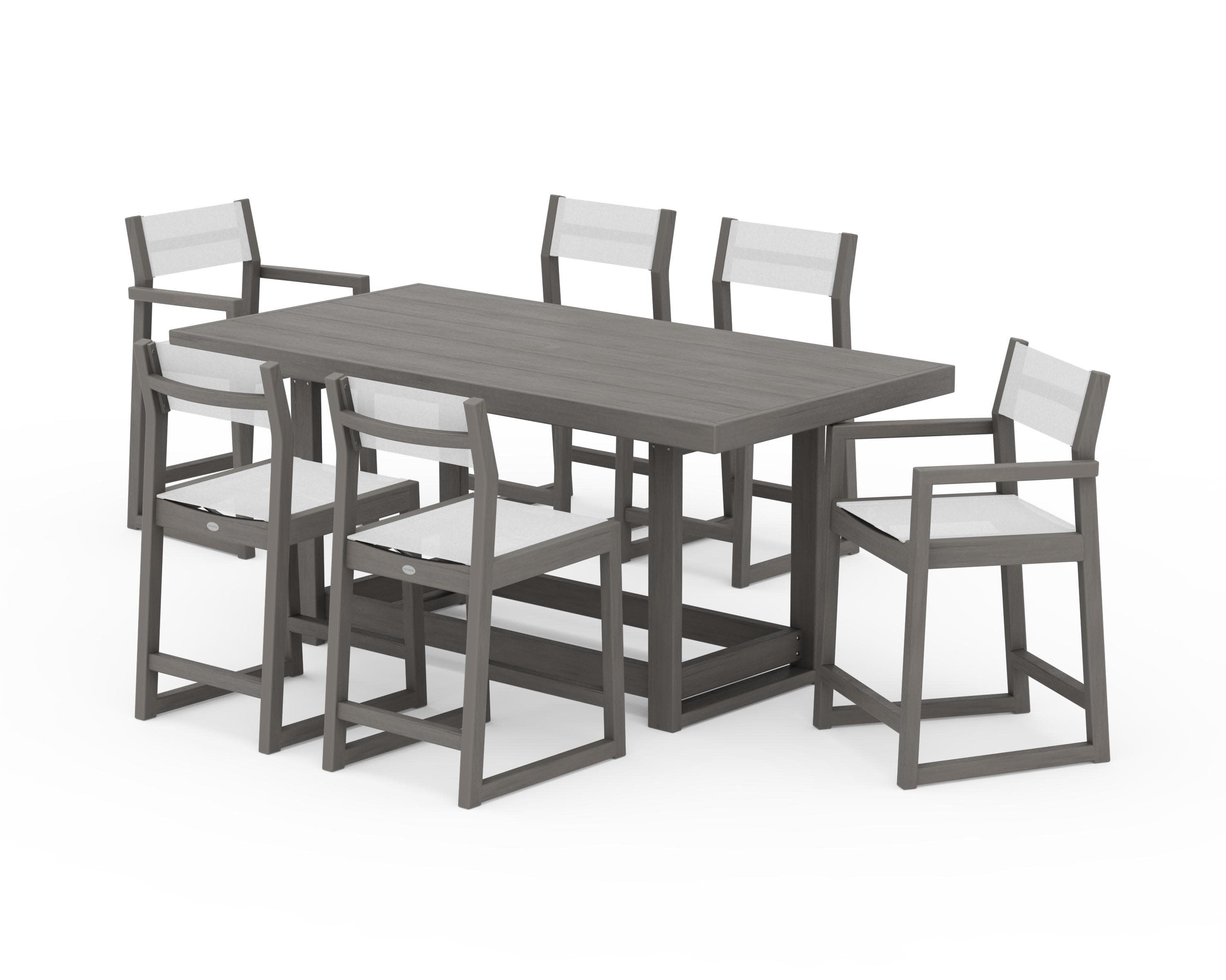 EDGE Sling 7-Piece Counter Table Set in Driftwood / White Sling