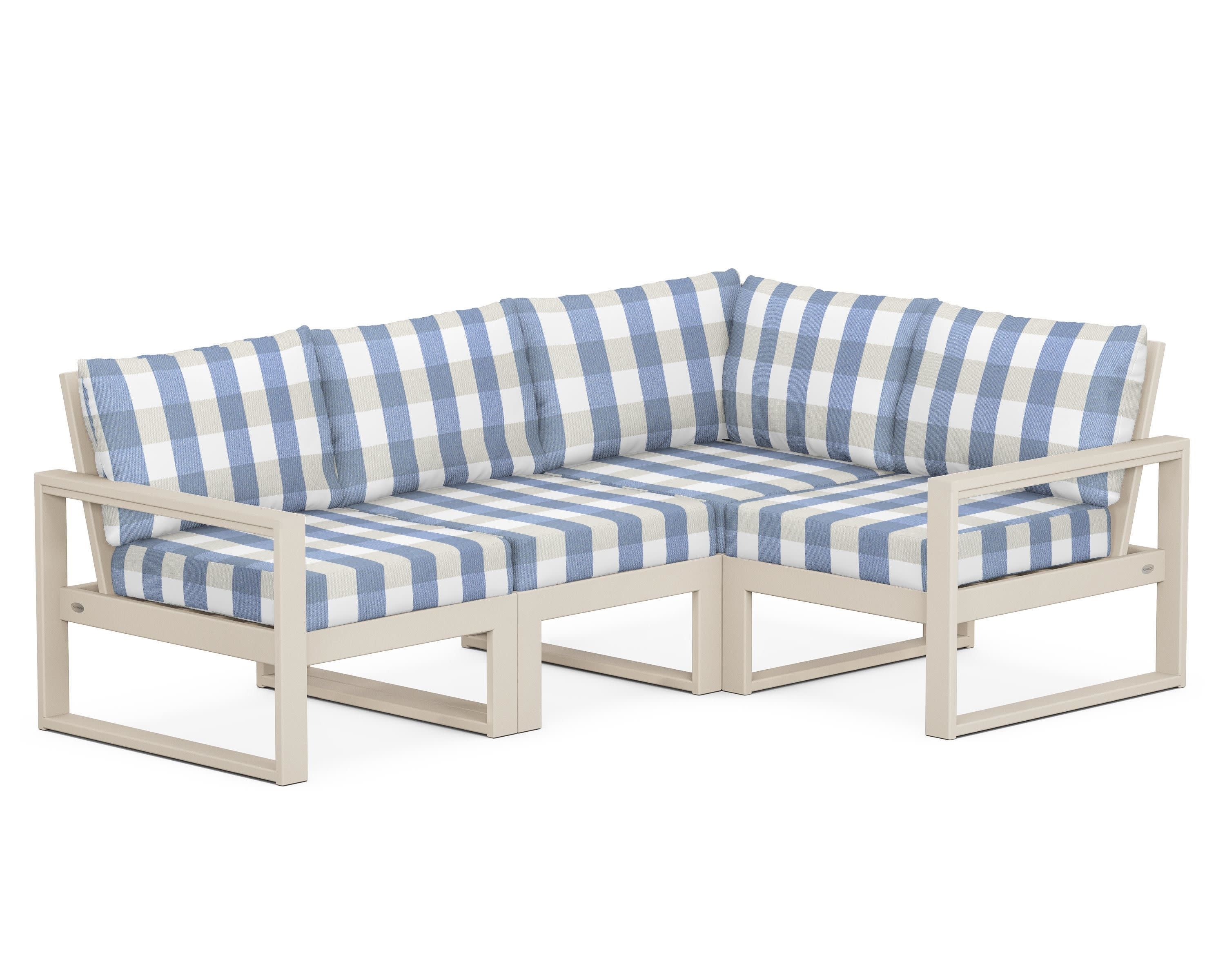 EDGE 4-Piece Modular Deep Seating Set in Sand / Buffalo Plaid Sky Blue