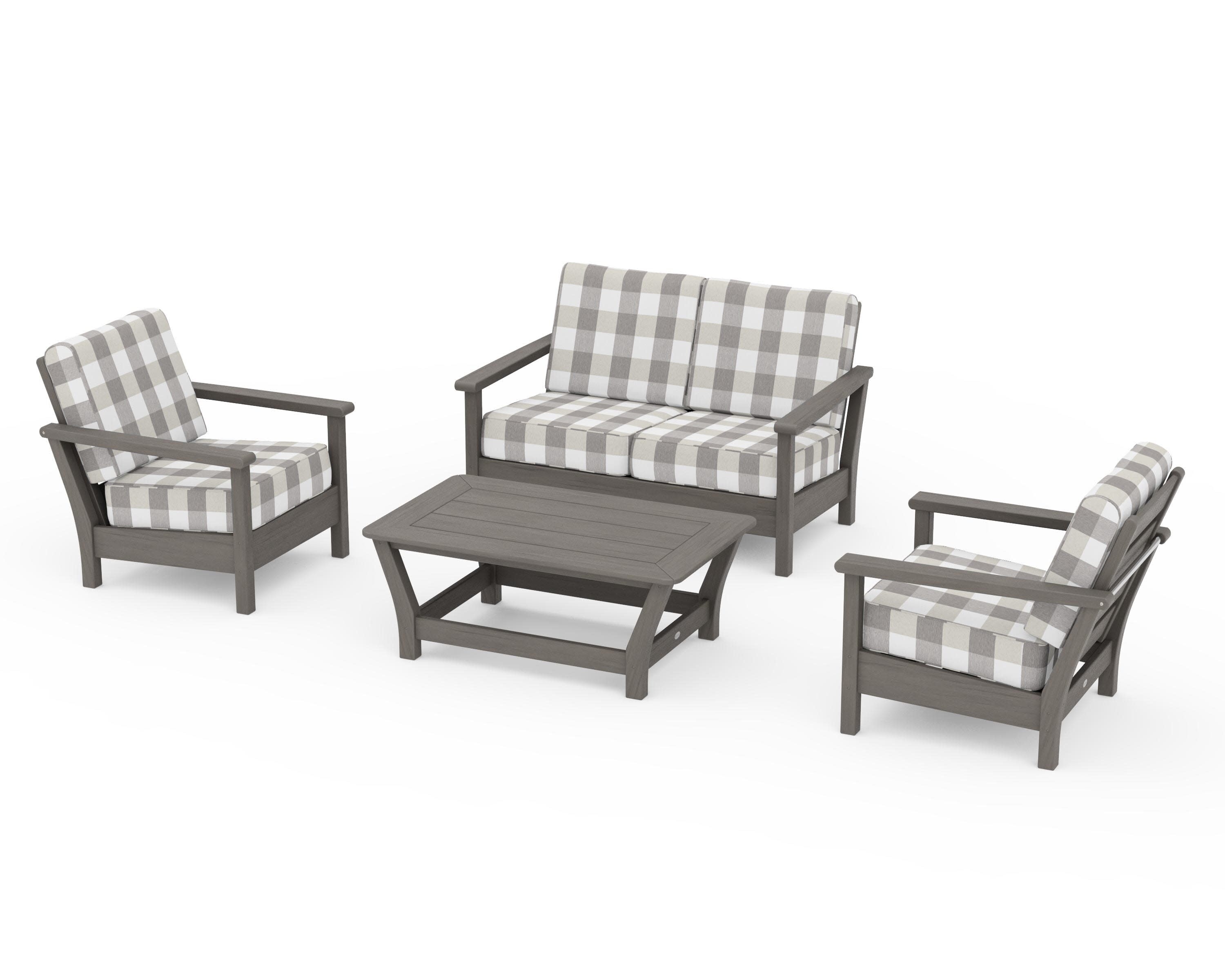 Harbour 4-Piece Deep Seating Set in Driftwood / Buffalo Plaid Grey Mist