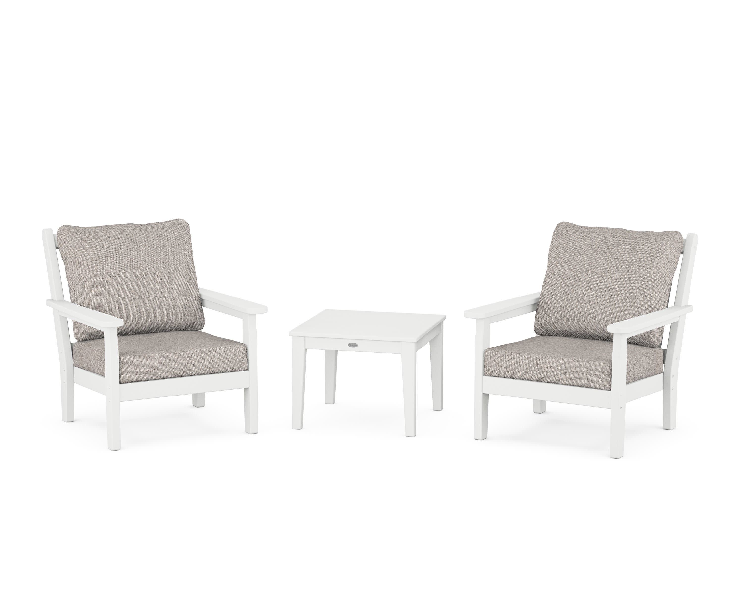 Chippendale 3-Piece Deep Seating Set in White / Weathered Tweed