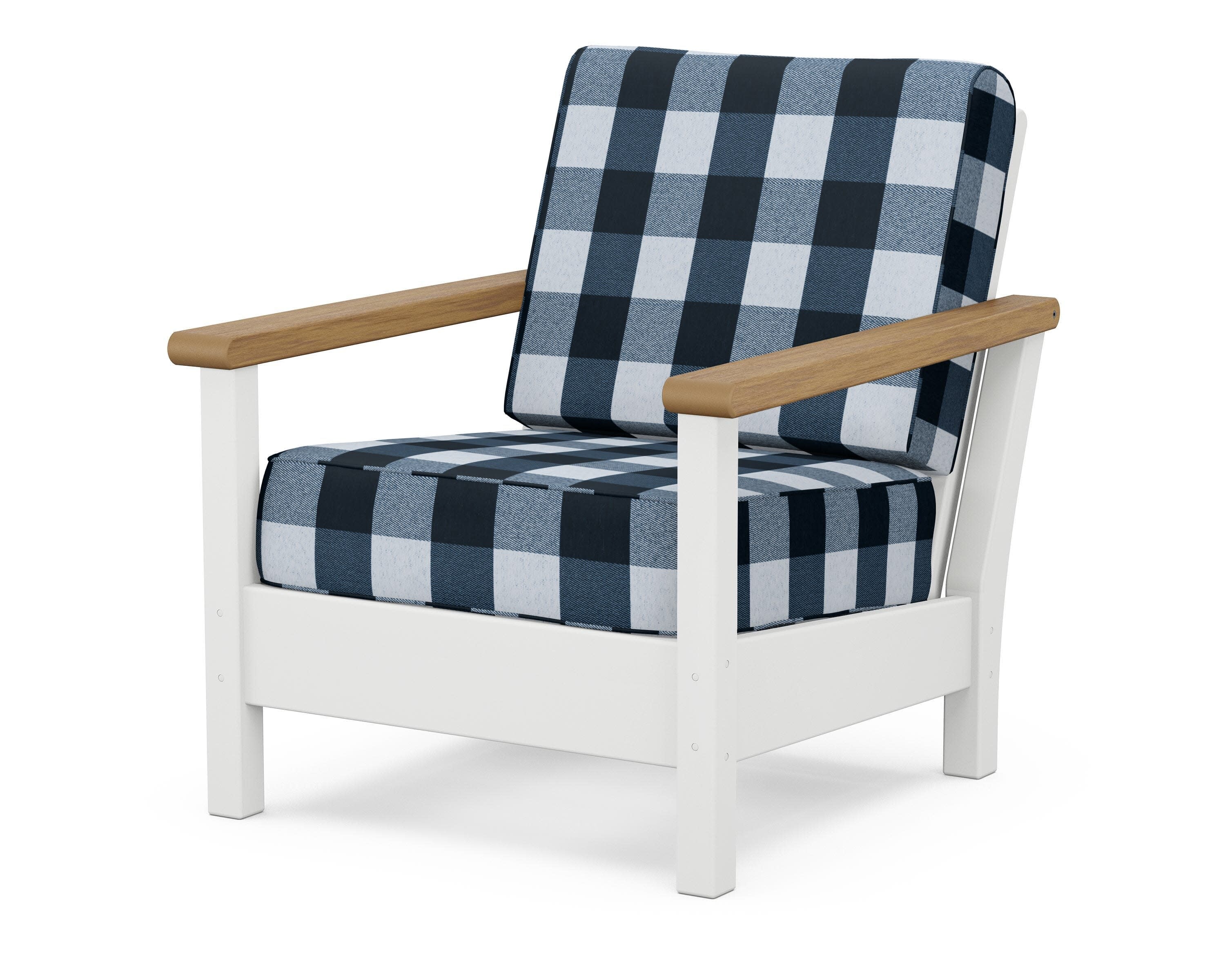 Harbour Deep Seating Chair in White / Natural / Buffalo Plaid Marine Indigo