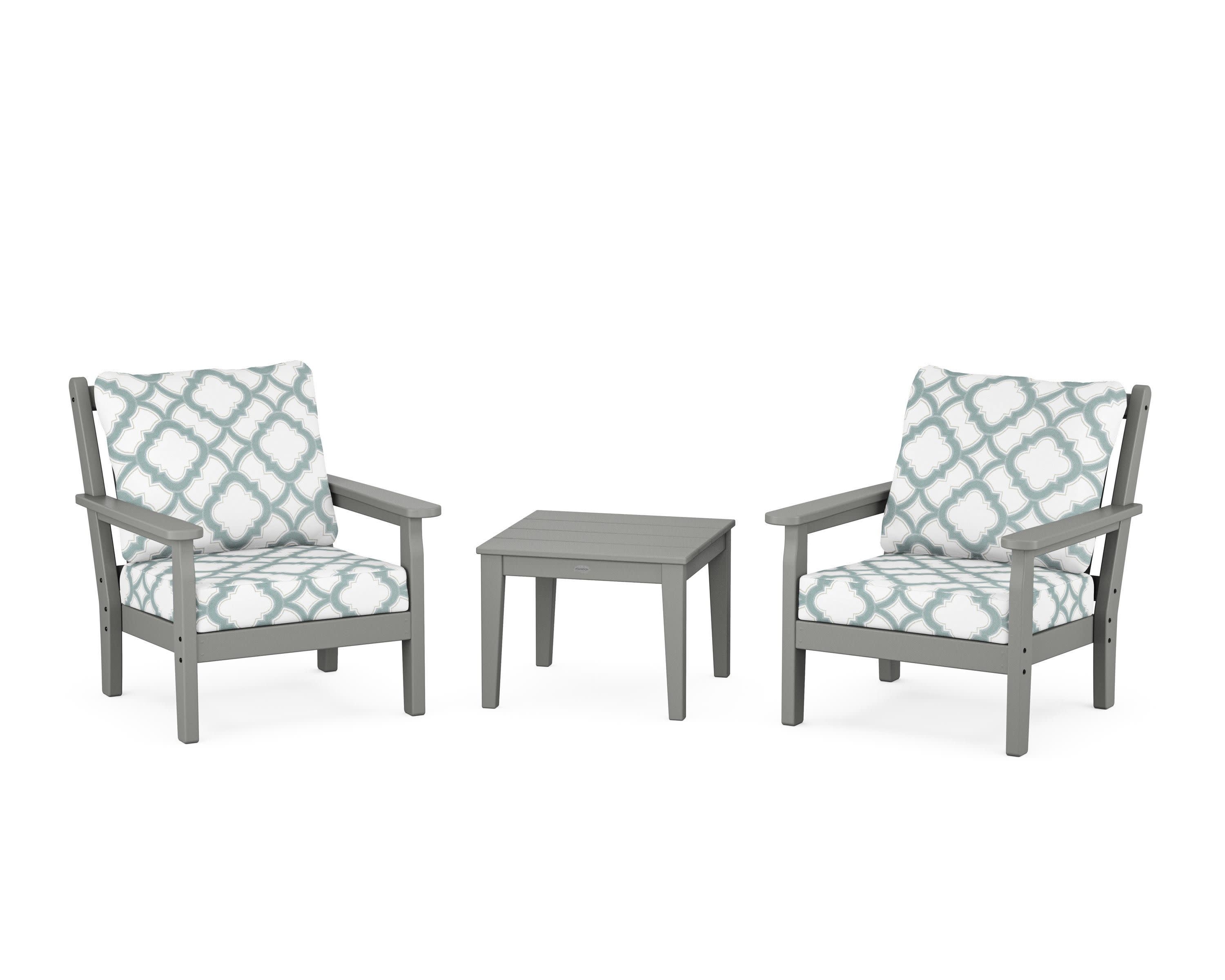 Chippendale 3-Piece Deep Seating Set in Slate Grey / Trellis Glacier Spa