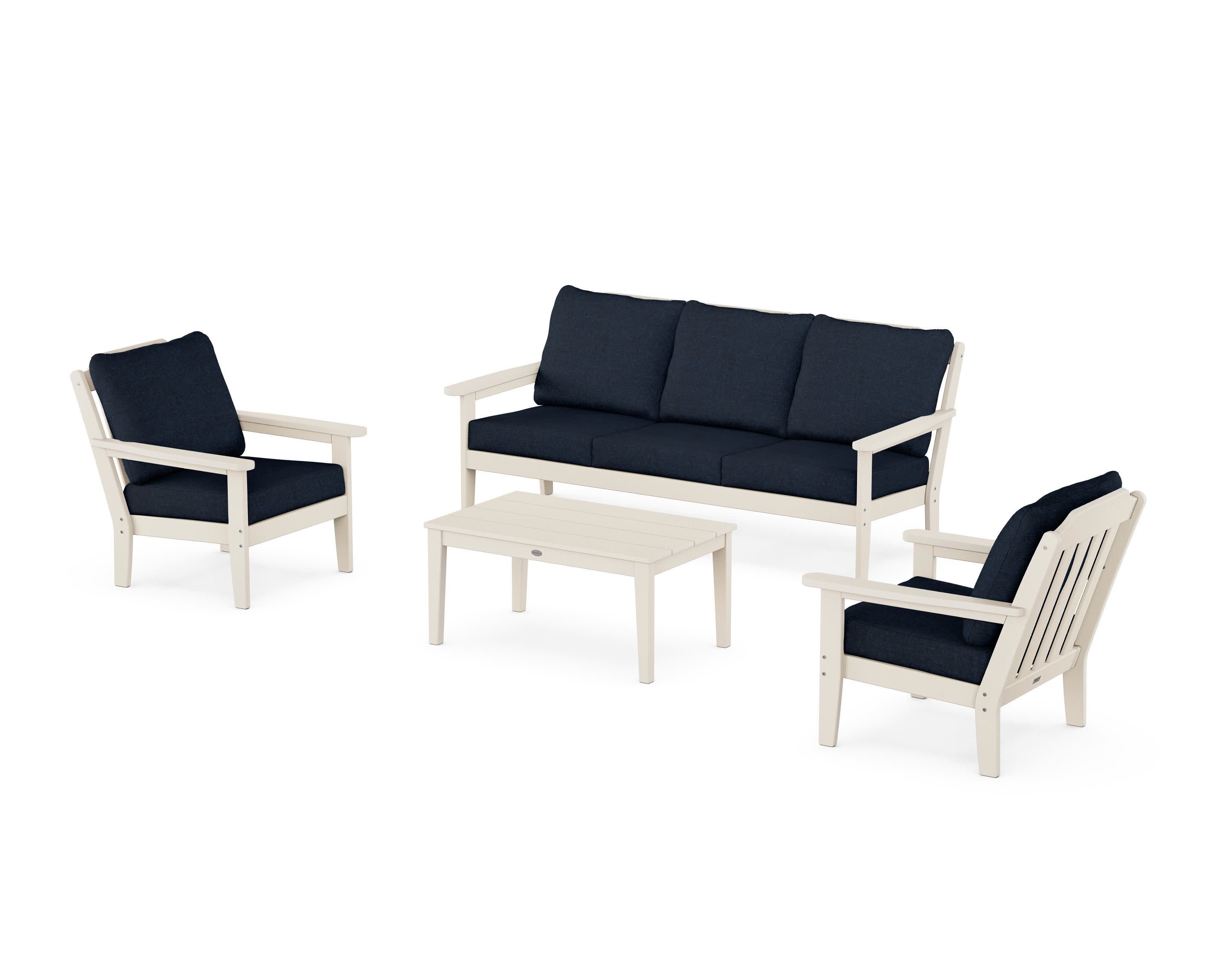 Cottage 4-Piece Deep Seating Set with Sofa in Sand / Marine Indigo