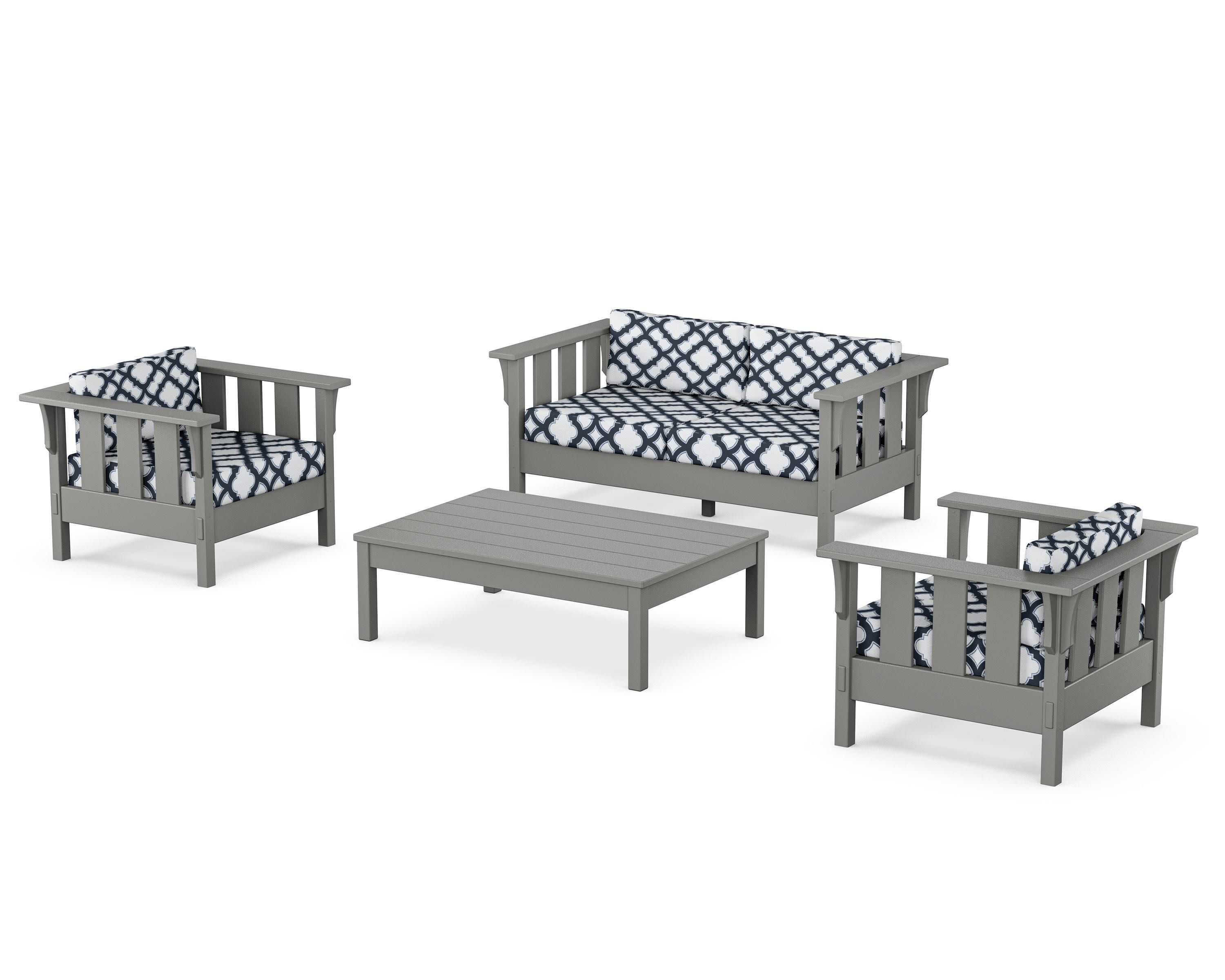 Acadia 4-Piece Deep Seating Set with Loveseat in Slate Grey / Trellis Marine Indigo