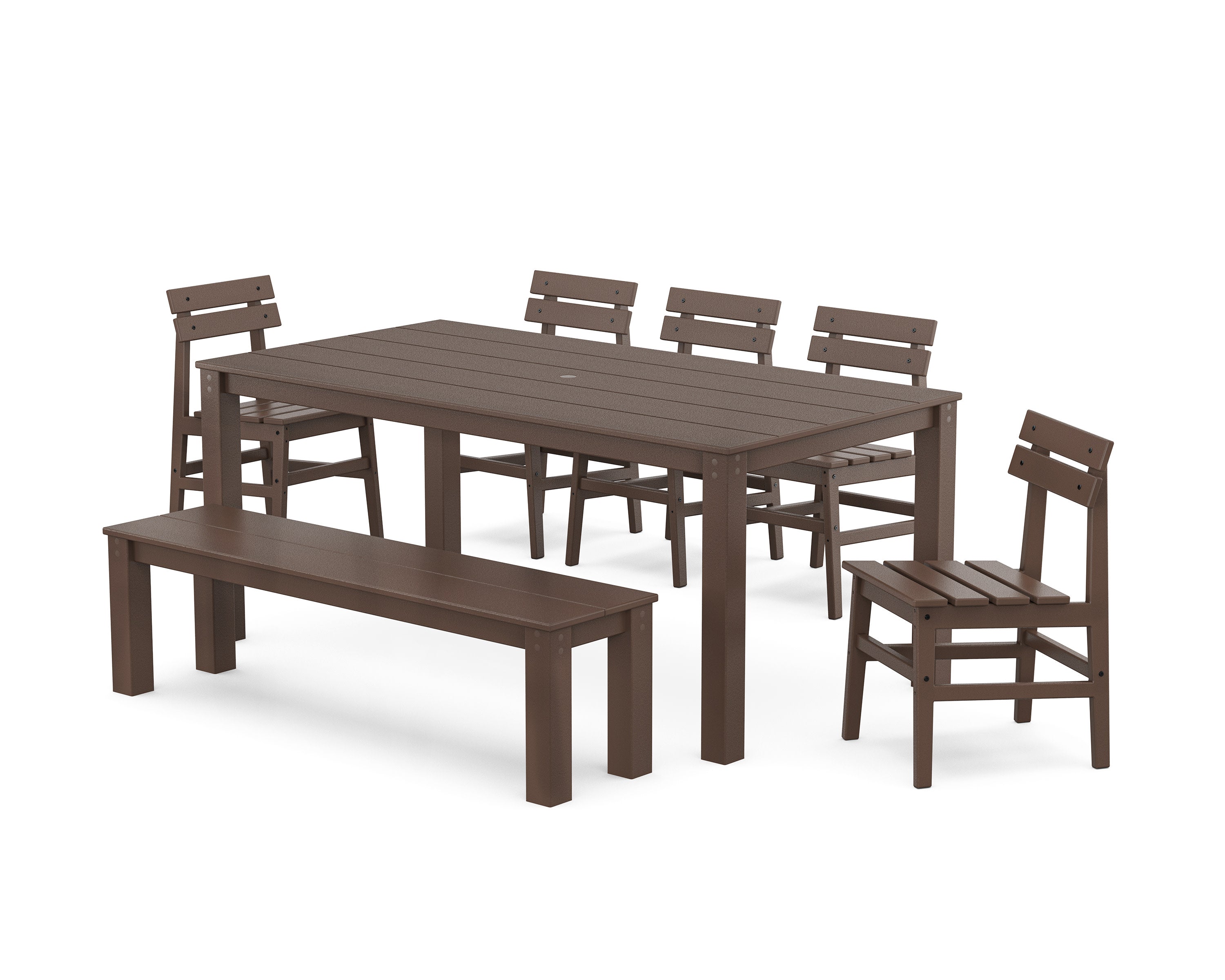 Modern Studio Plaza Chair 7-Piece Parsons Dining Set with Bench in Mahogany