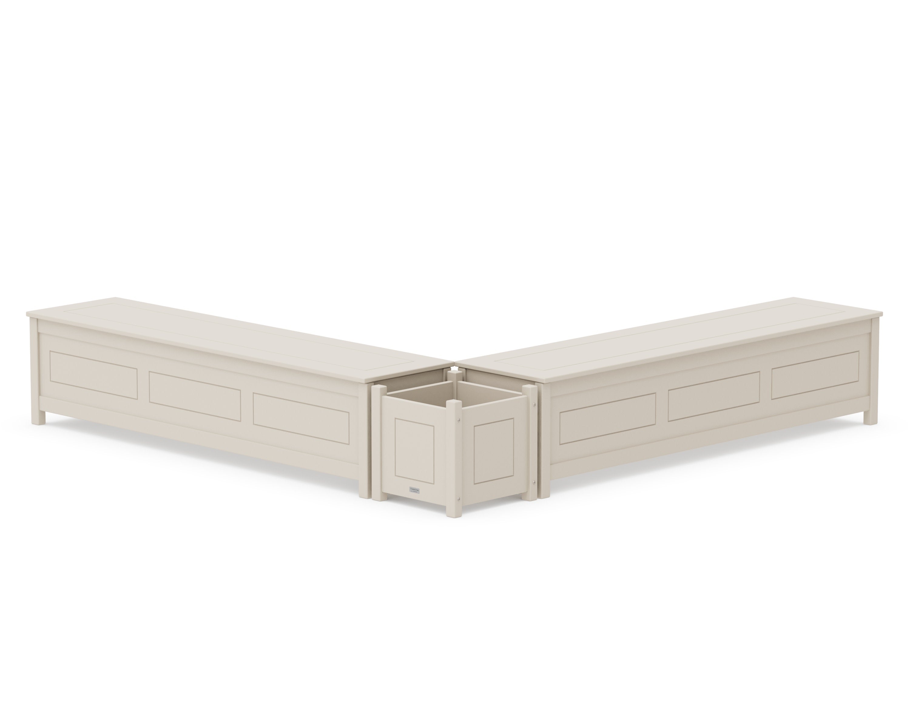 72" Country Living L- Shaped Planter Storage Bench Set in Sand