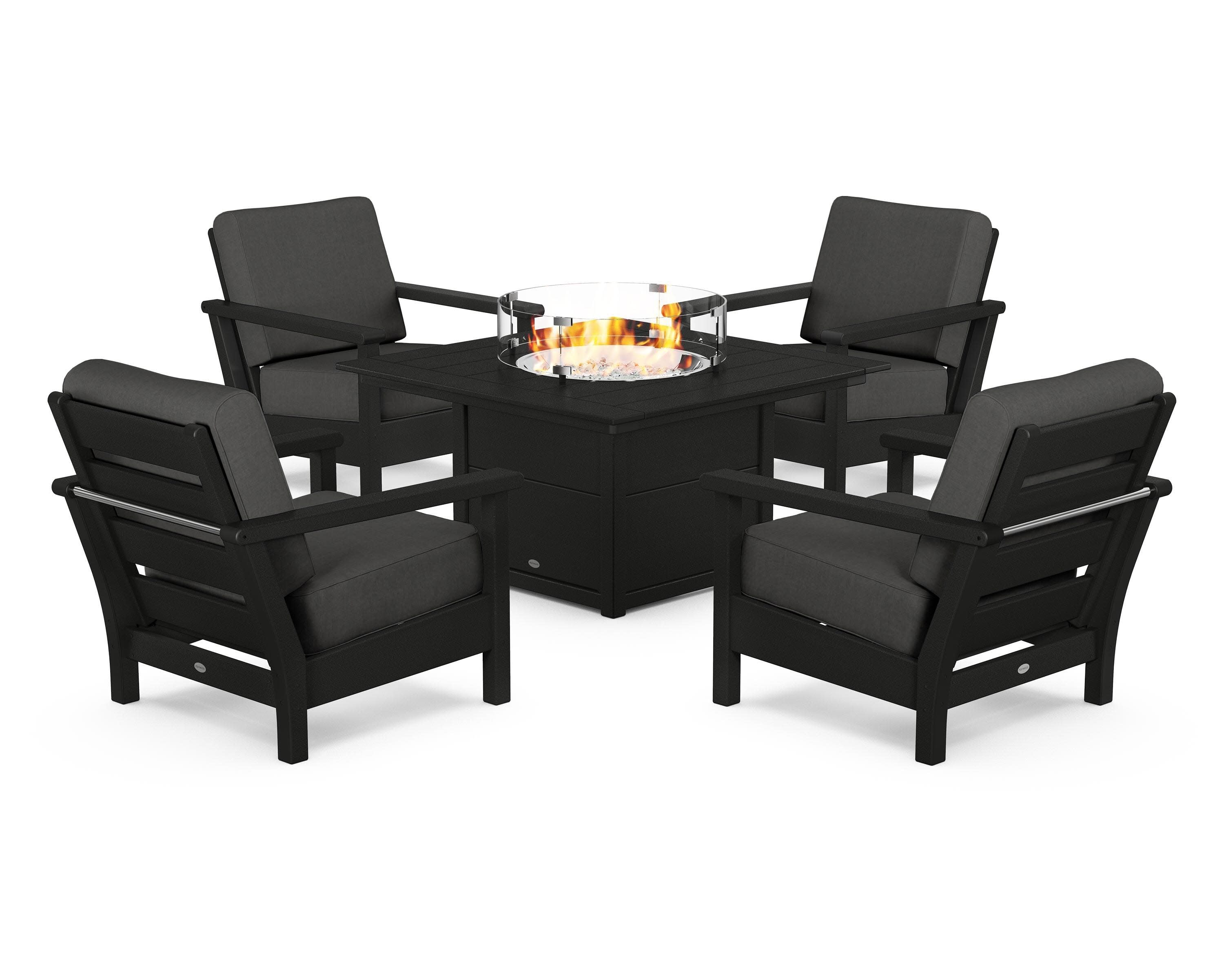 Harbour 5-Piece Conversation Set with Fire Pit Table in Black / Spectrum Carbon