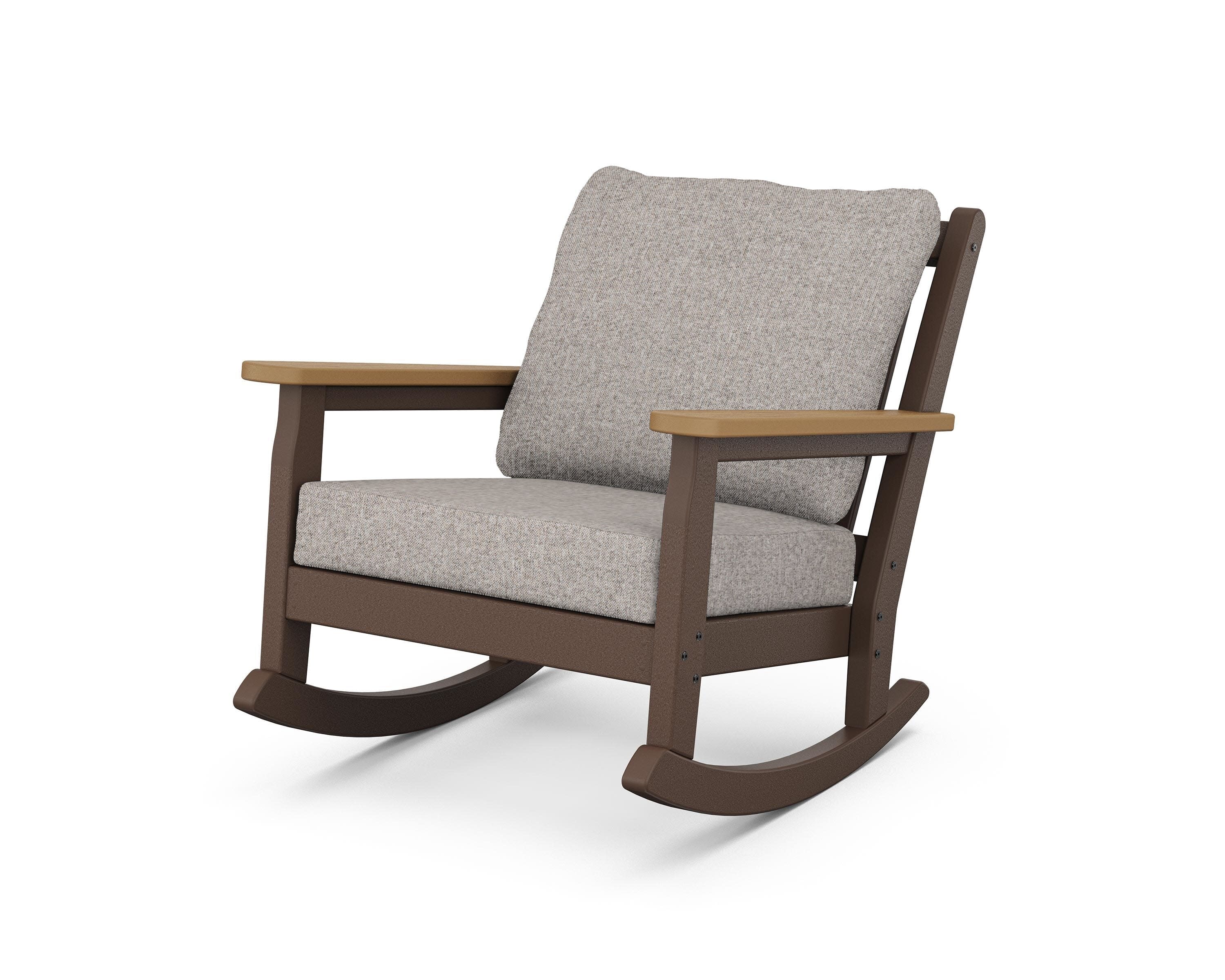 Chippendale Deep Seating Rocking Chair in Mahogany / Natural / Weathered Tweed