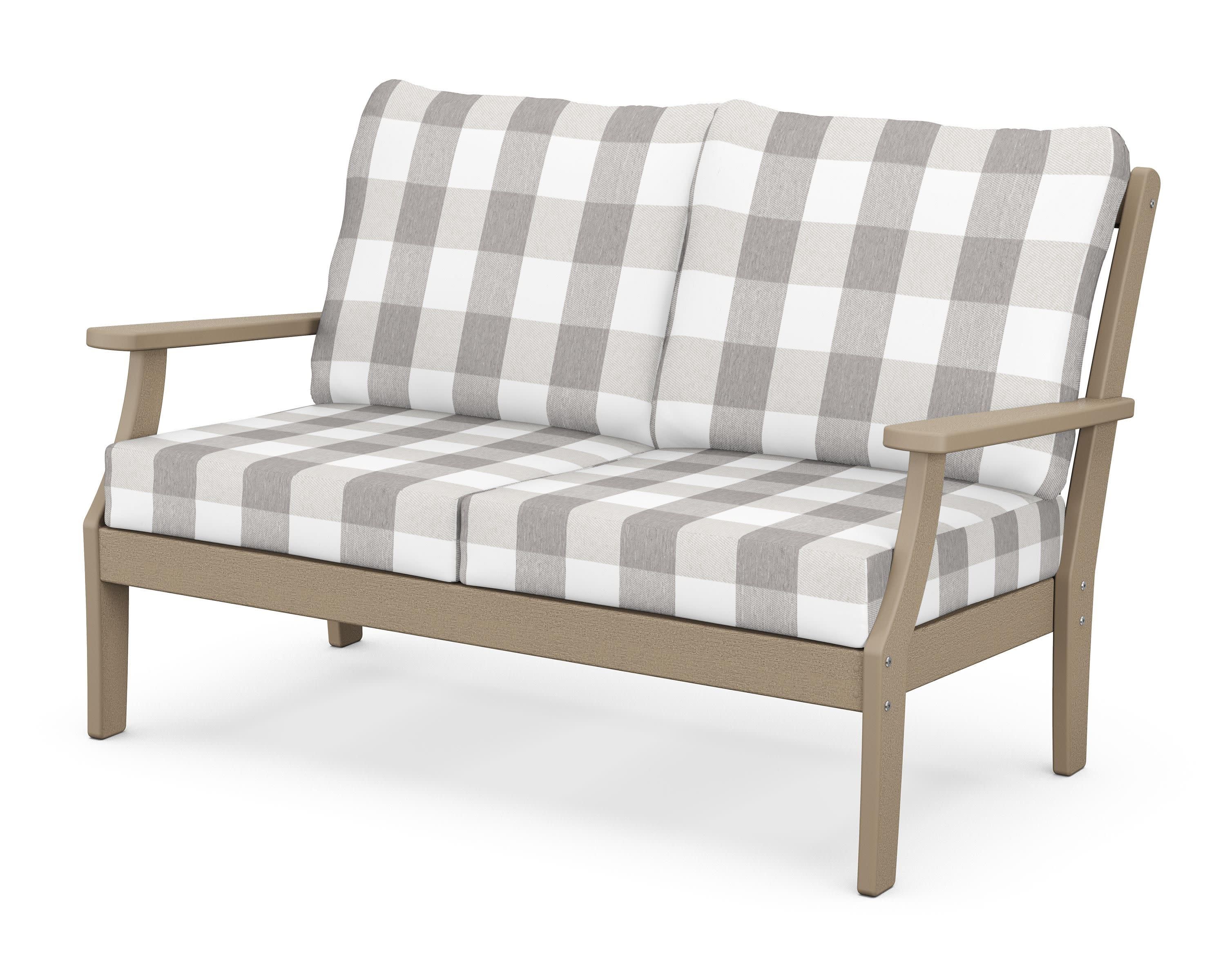 Braxton Deep Seating Loveseat in Vintage Sahara / Buffalo Plaid Grey Mist