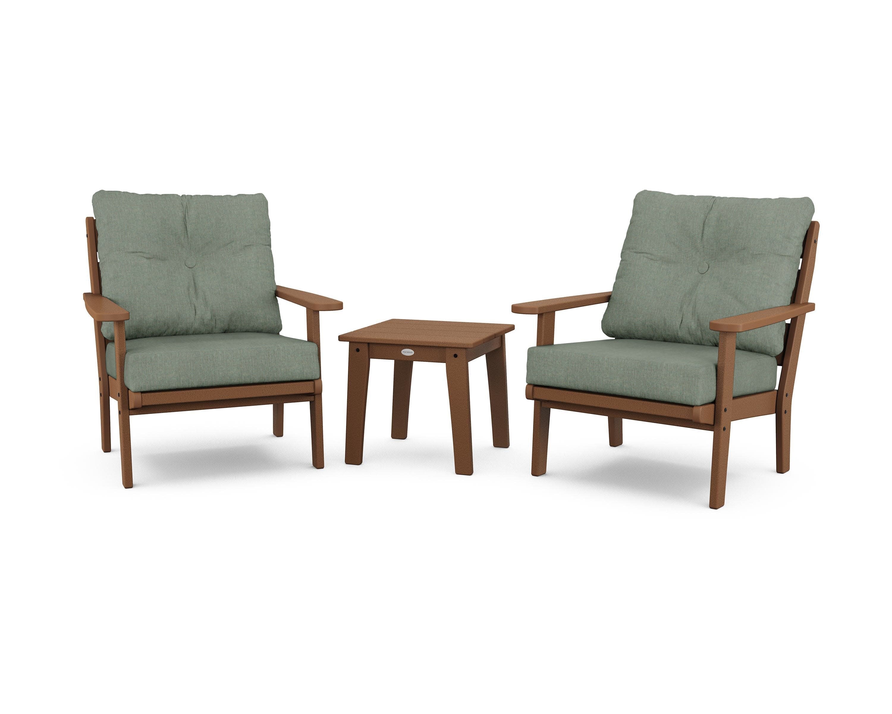 Lakeside 3-Piece Deep Seating Chair Set in Teak / Cast Sage