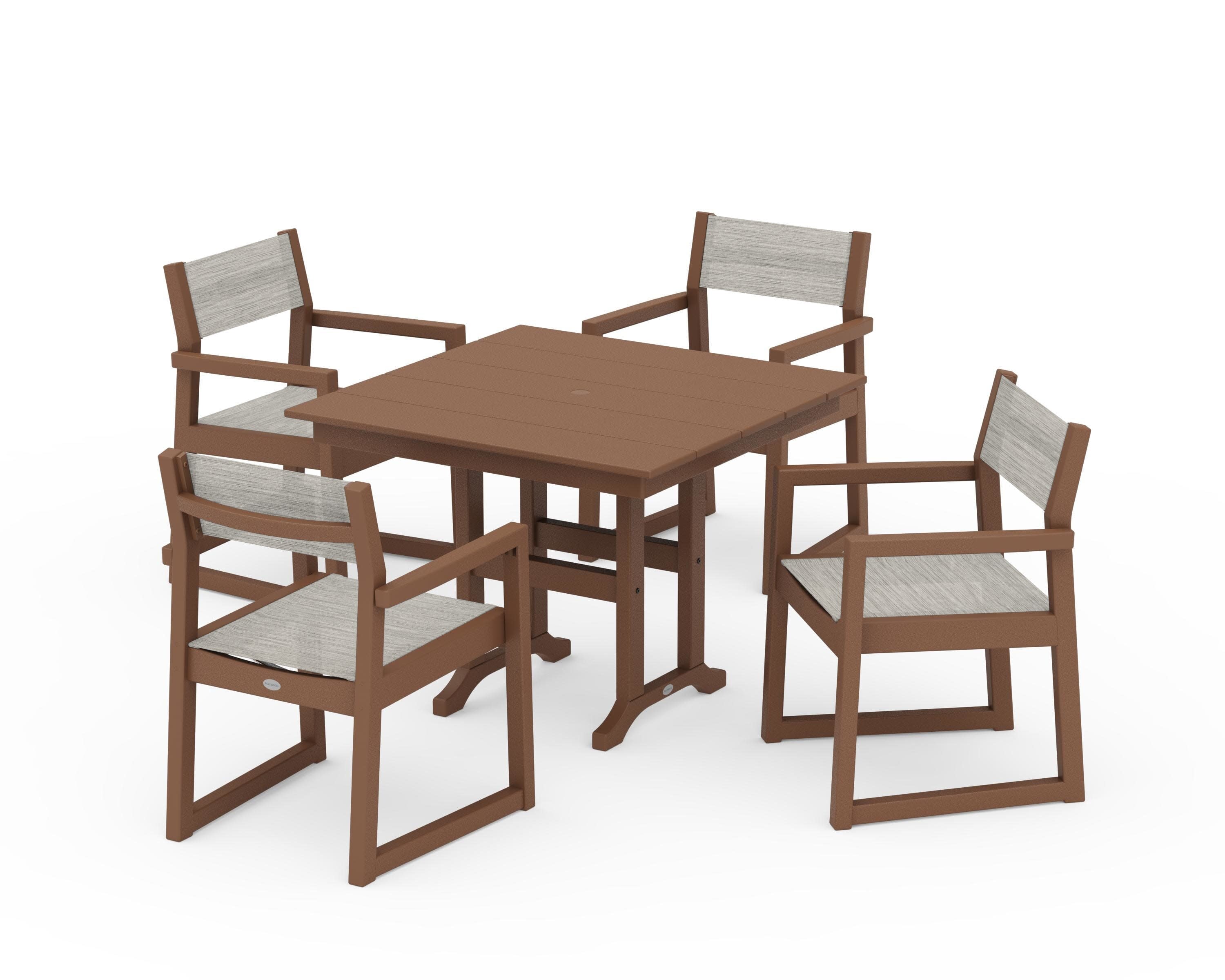EDGE Sling Arm Chair 5-Piece Farmhouse Dining Set in Teak / Birch Sling