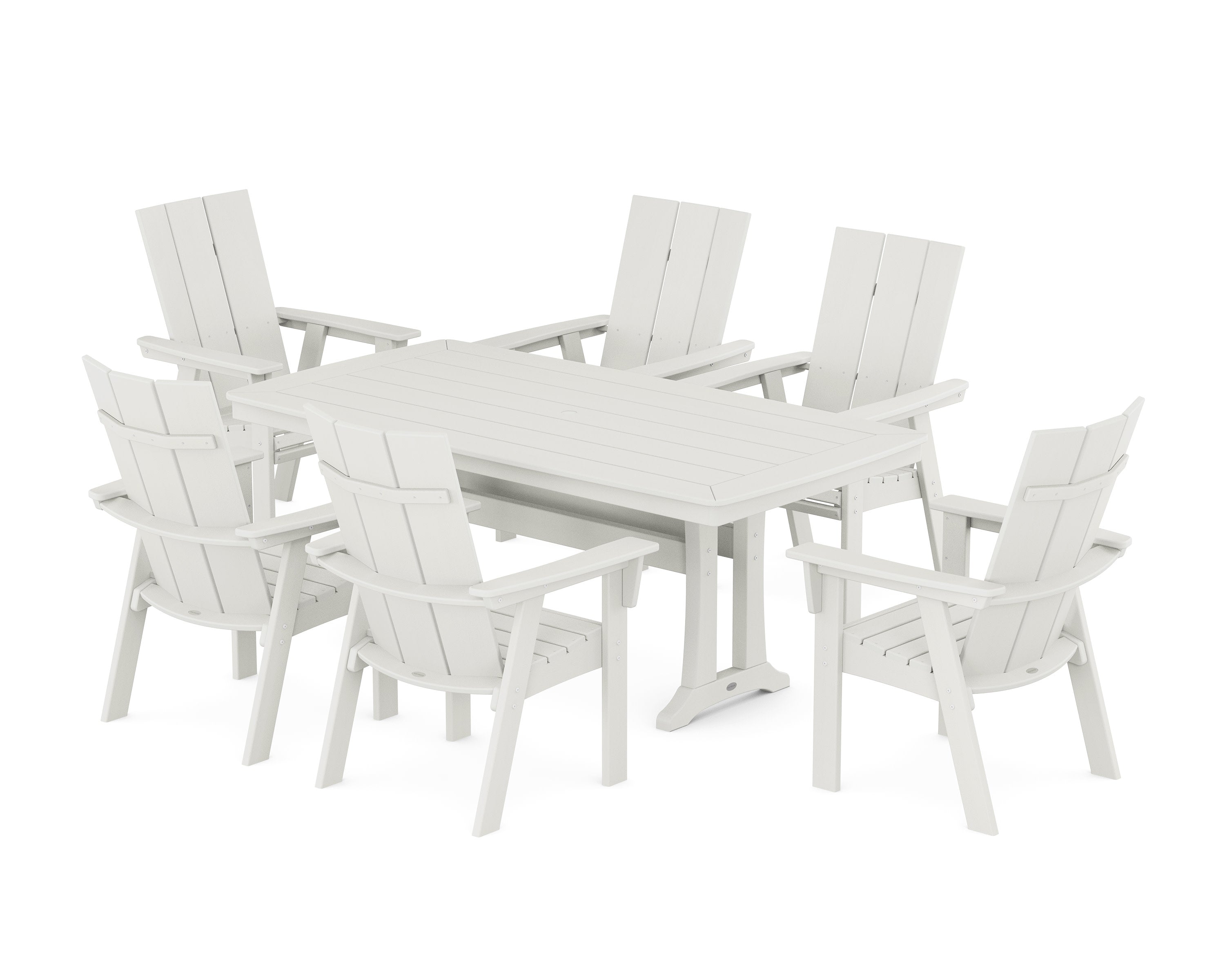 Modern Curveback Adirondack 7-Piece Dining Set with Trestle Legs in Vintage White