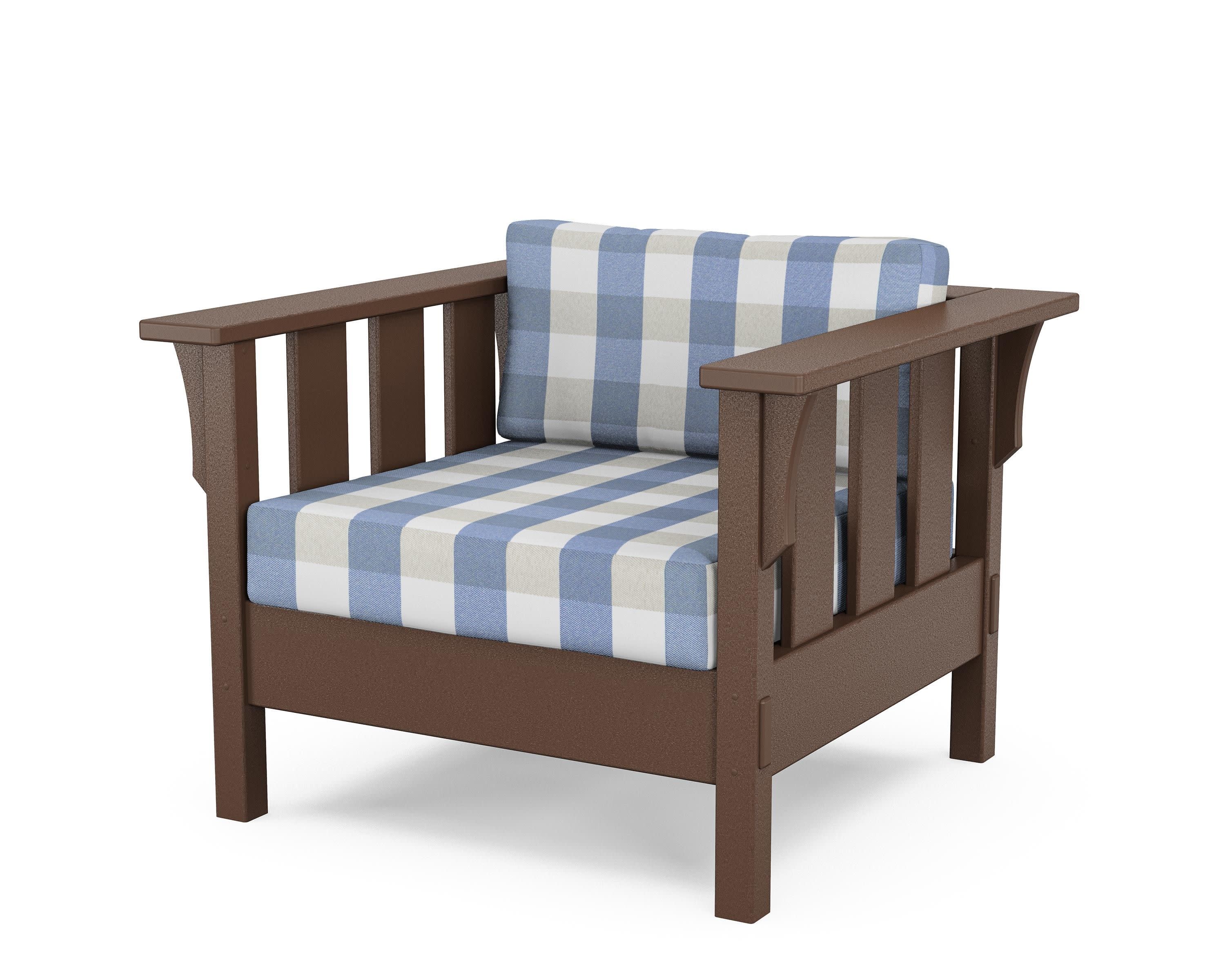Acadia Deep Seating Chair in Mahogany / Buffalo Plaid Sky Blue