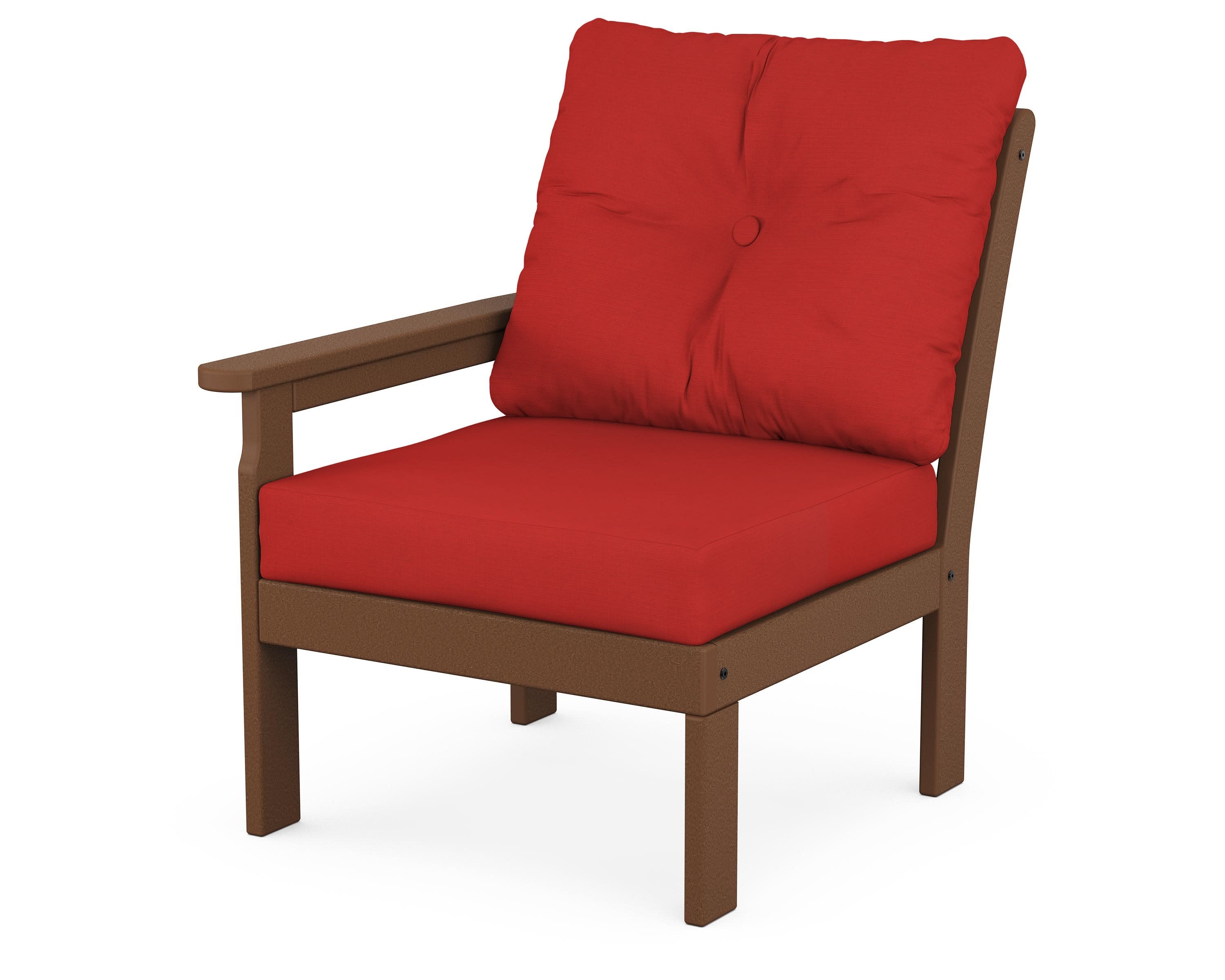 Vineyard Modular Left Arm Chair in Teak / Crimson Linen