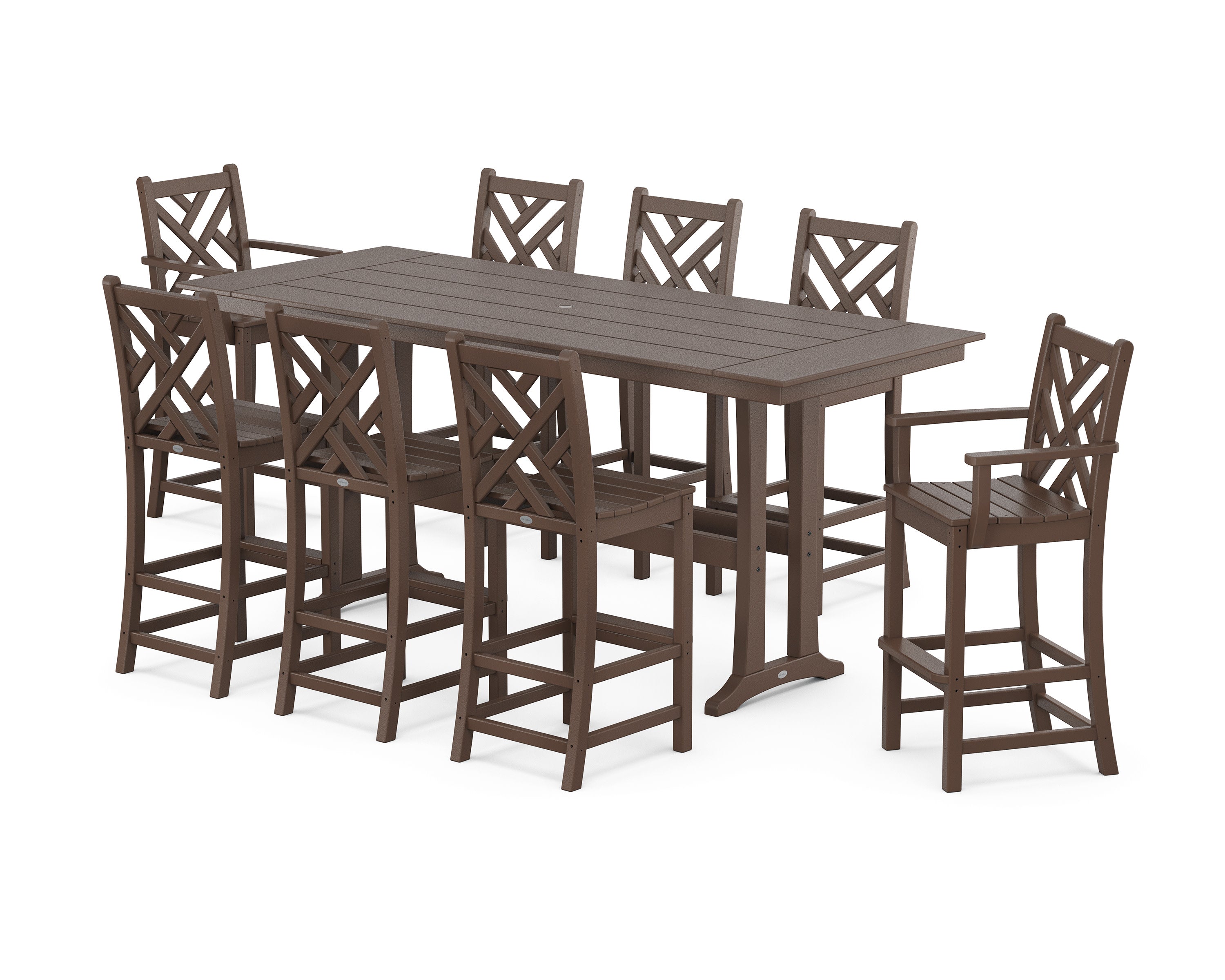 Chippendale 9-Piece Farmhouse Bar Set with Trestle Legs in Mahogany