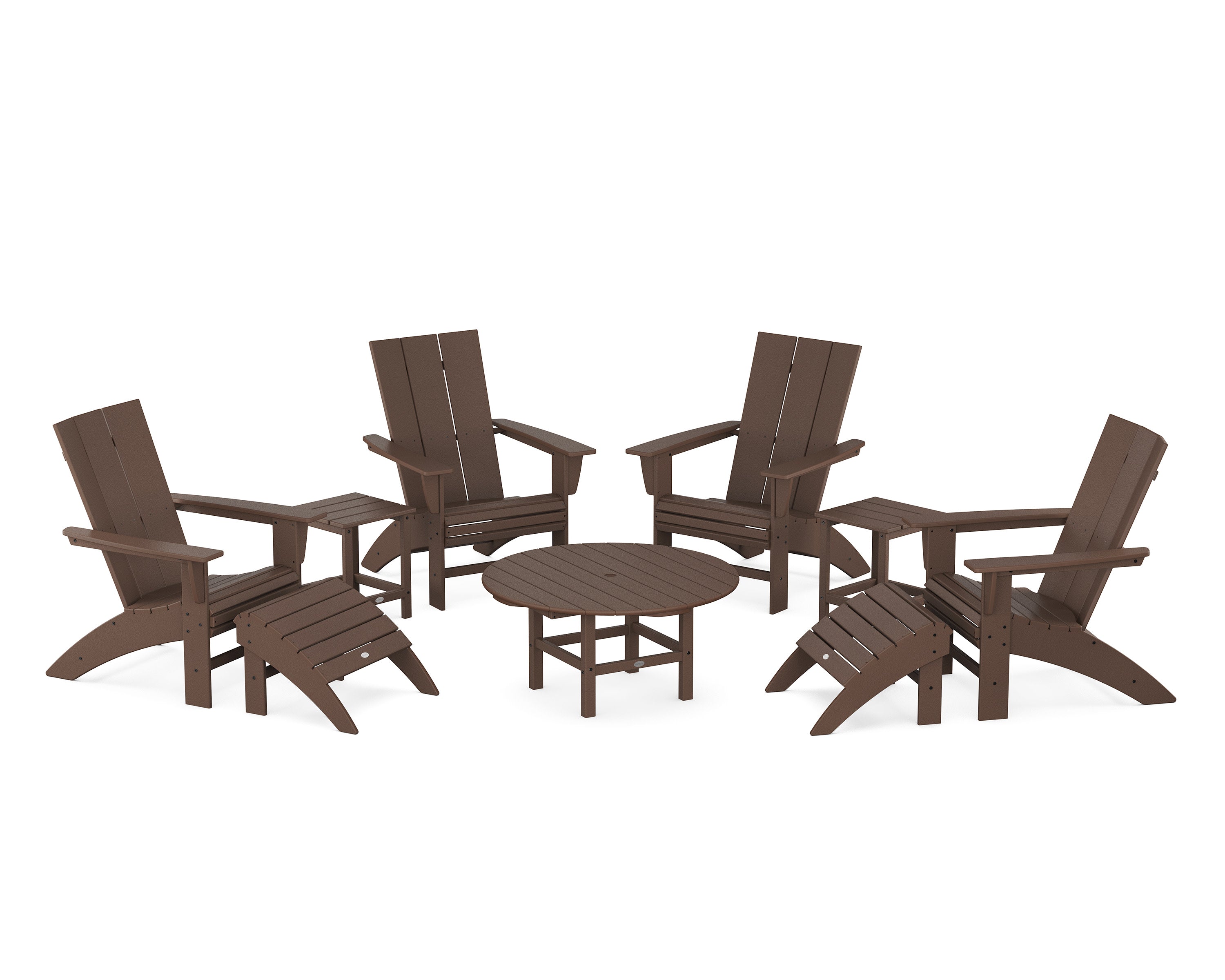 Modern Curveback Adirondack Chair 9-Piece Conversation Set in Mahogany