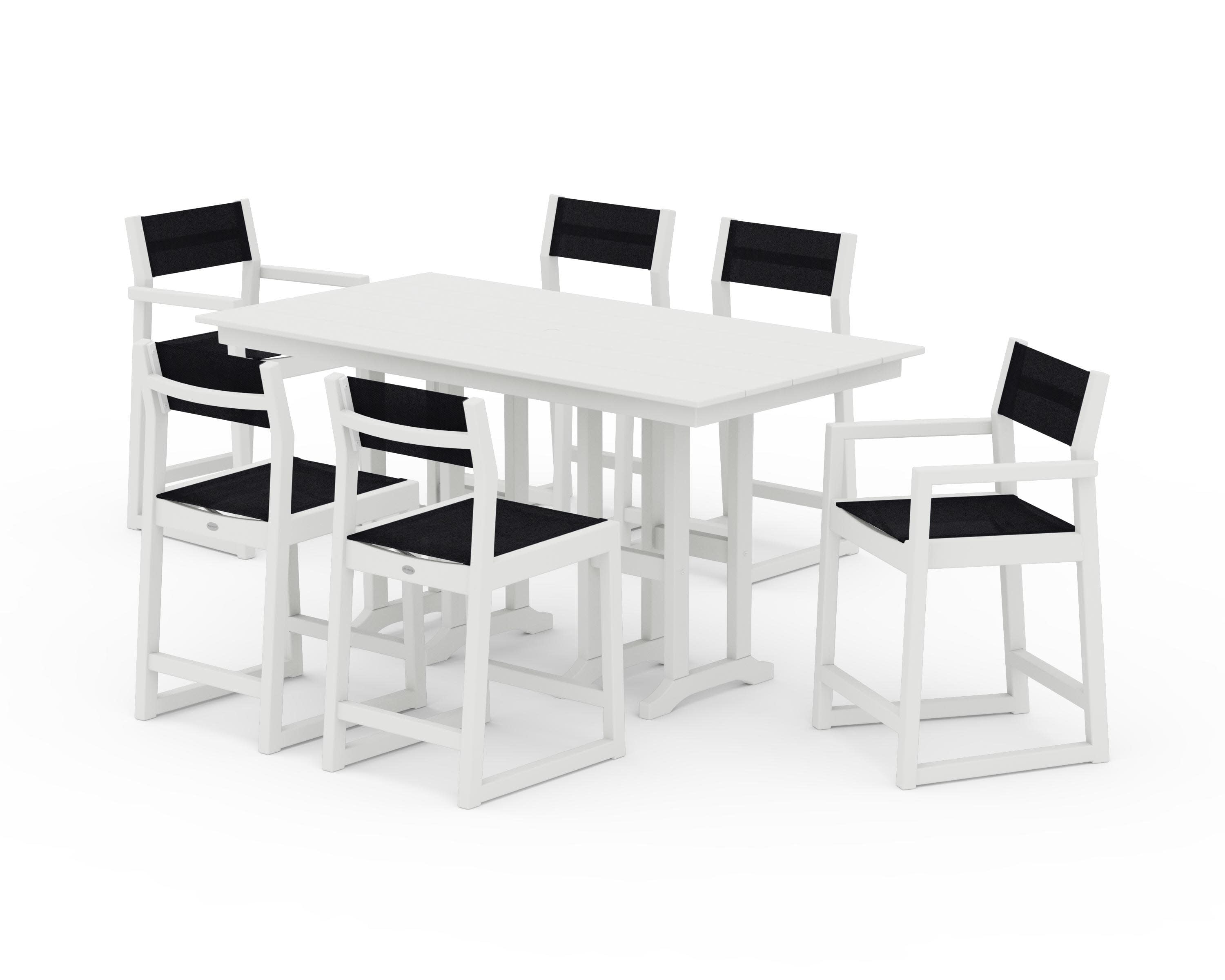 EDGE Sling 7-Piece Farmhouse Counter Set in Vintage White / Black Sling