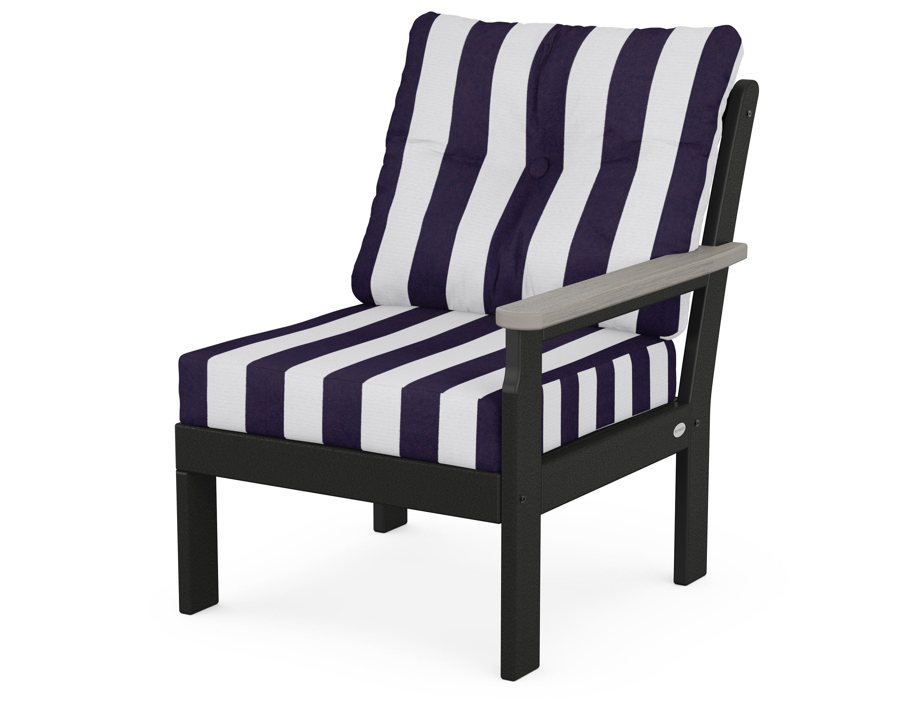 Vineyard Modular Right Arm Chair in Black / Driftwood / Cabana Stripe Navy