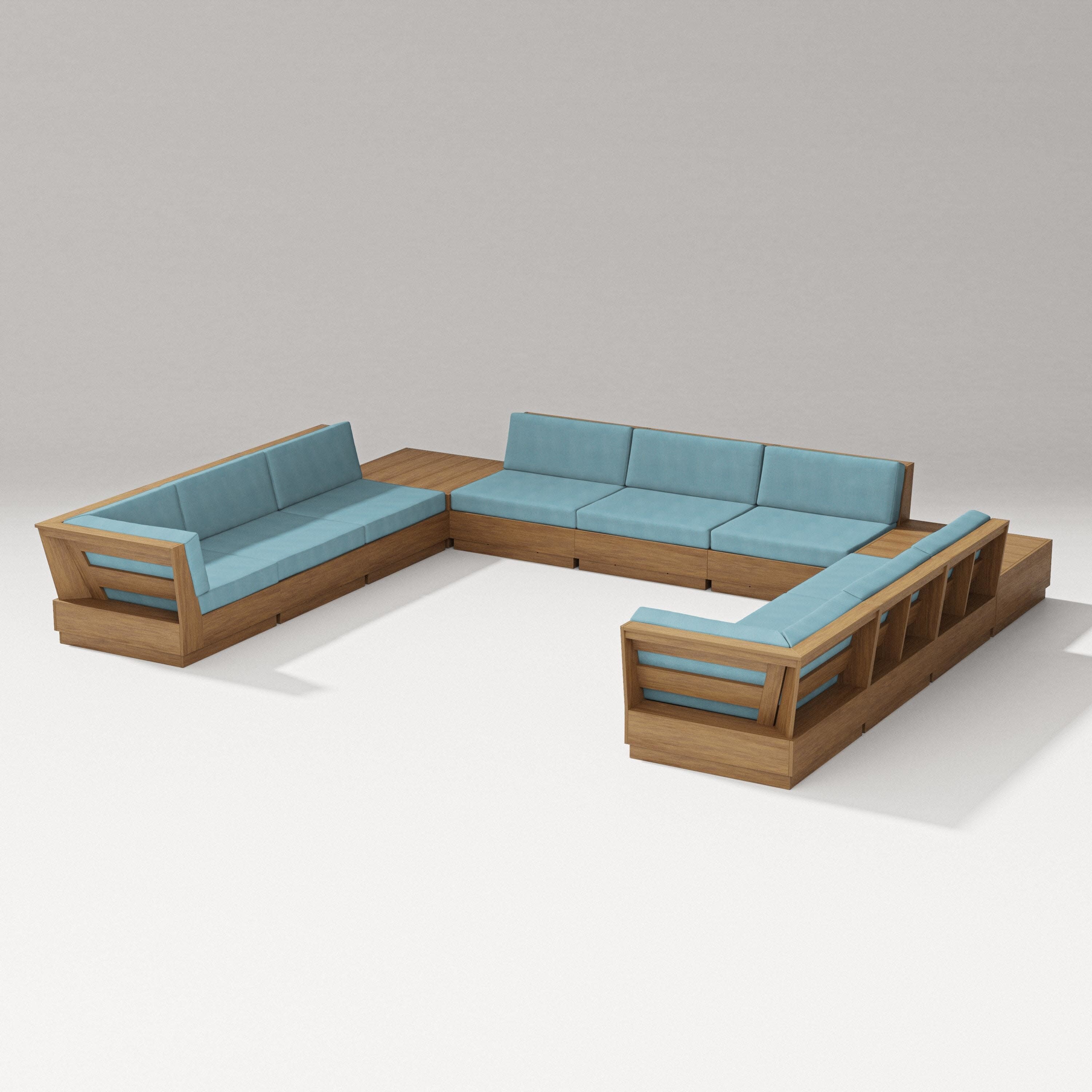 Elevate 11-Piece U-Shaped Sofa Sectional in Natural / Lattice Sky Blue