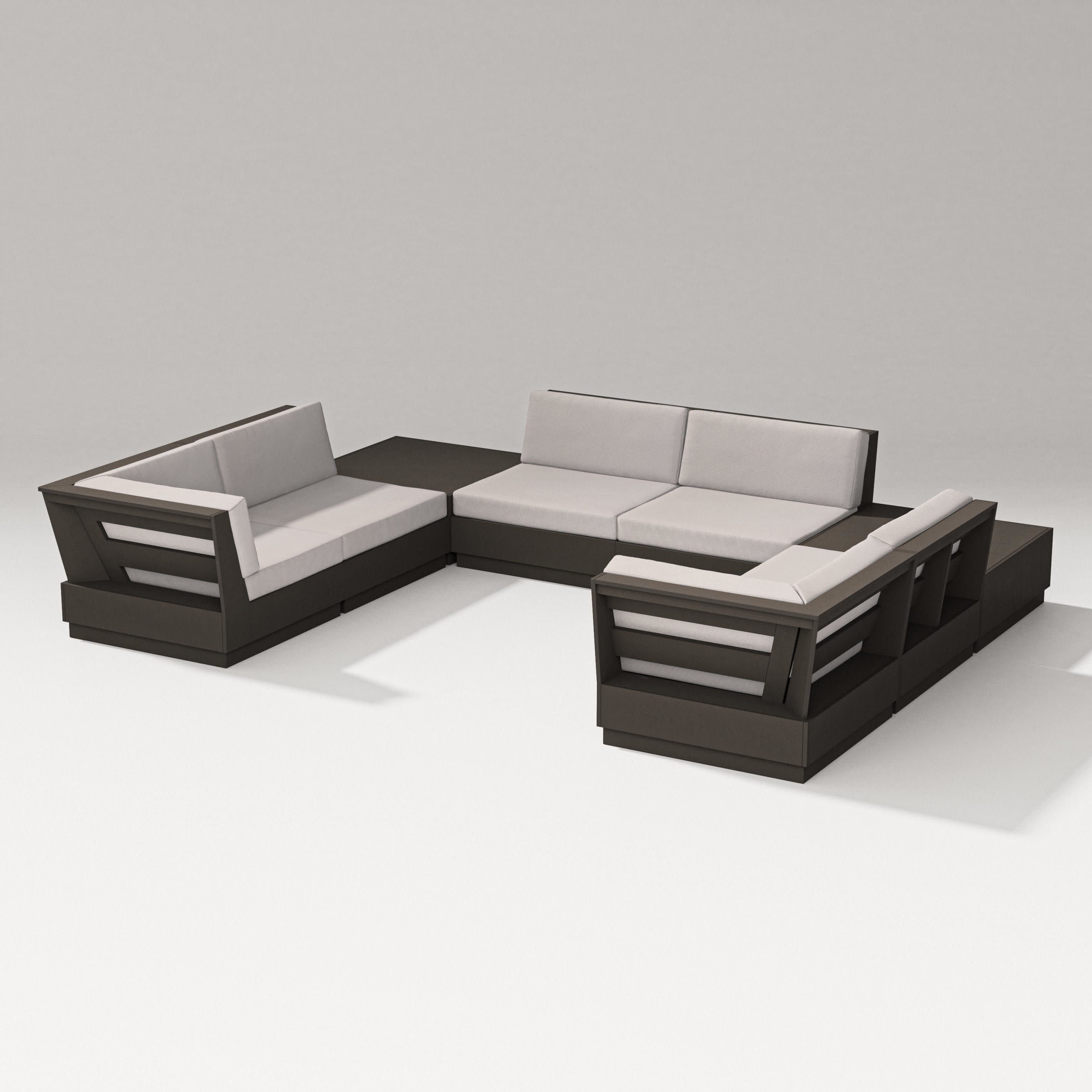 Elevate 8-Piece U-Shaped Sectional in Vintage Coffee / Dune Burlap